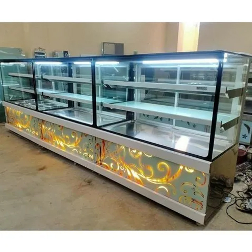 Glass Display Counter - Polished Stainless Steel, Silver Finish for Elegant Merchandise Presentation