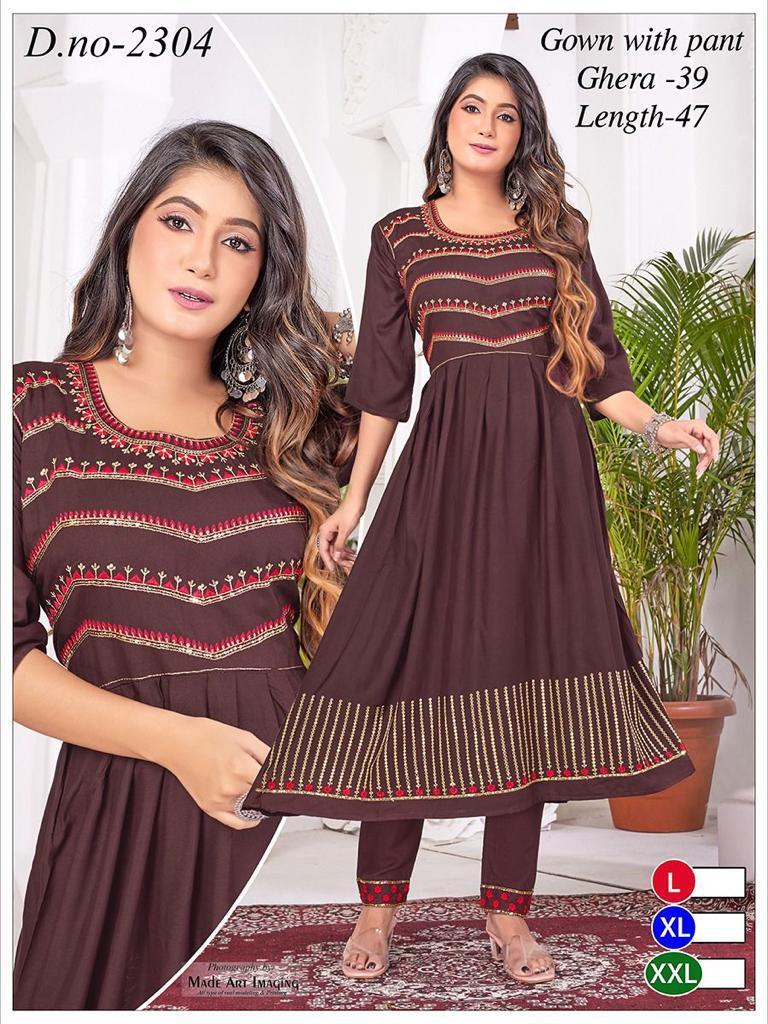 Kurti Pant With Dupatta - Cotton, M L Xl Xxl Sizes, Mix Color, Casual Dress Type, Full Sleeves, Embroidered, Washable, Suitable For All Seasons