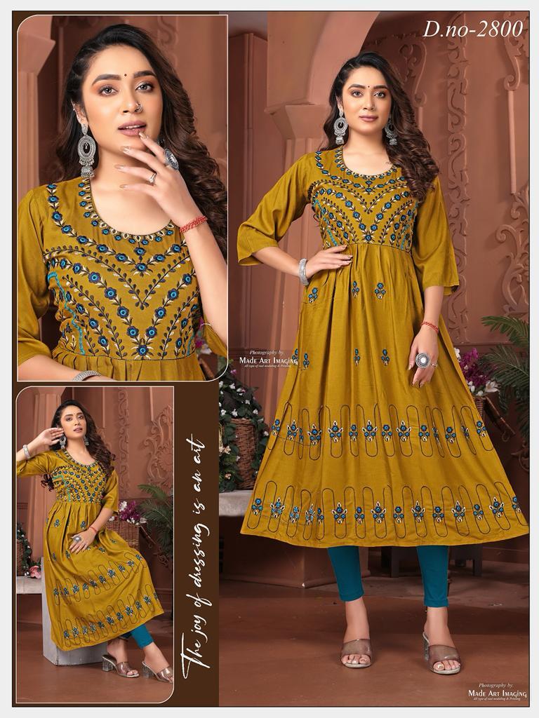 Kurti Pant With Dupatta - Cotton, M L Xl Xxl Sizes, Mix Color, Casual Dress Type, Full Sleeves, Embroidered, Washable, Suitable For All Seasons