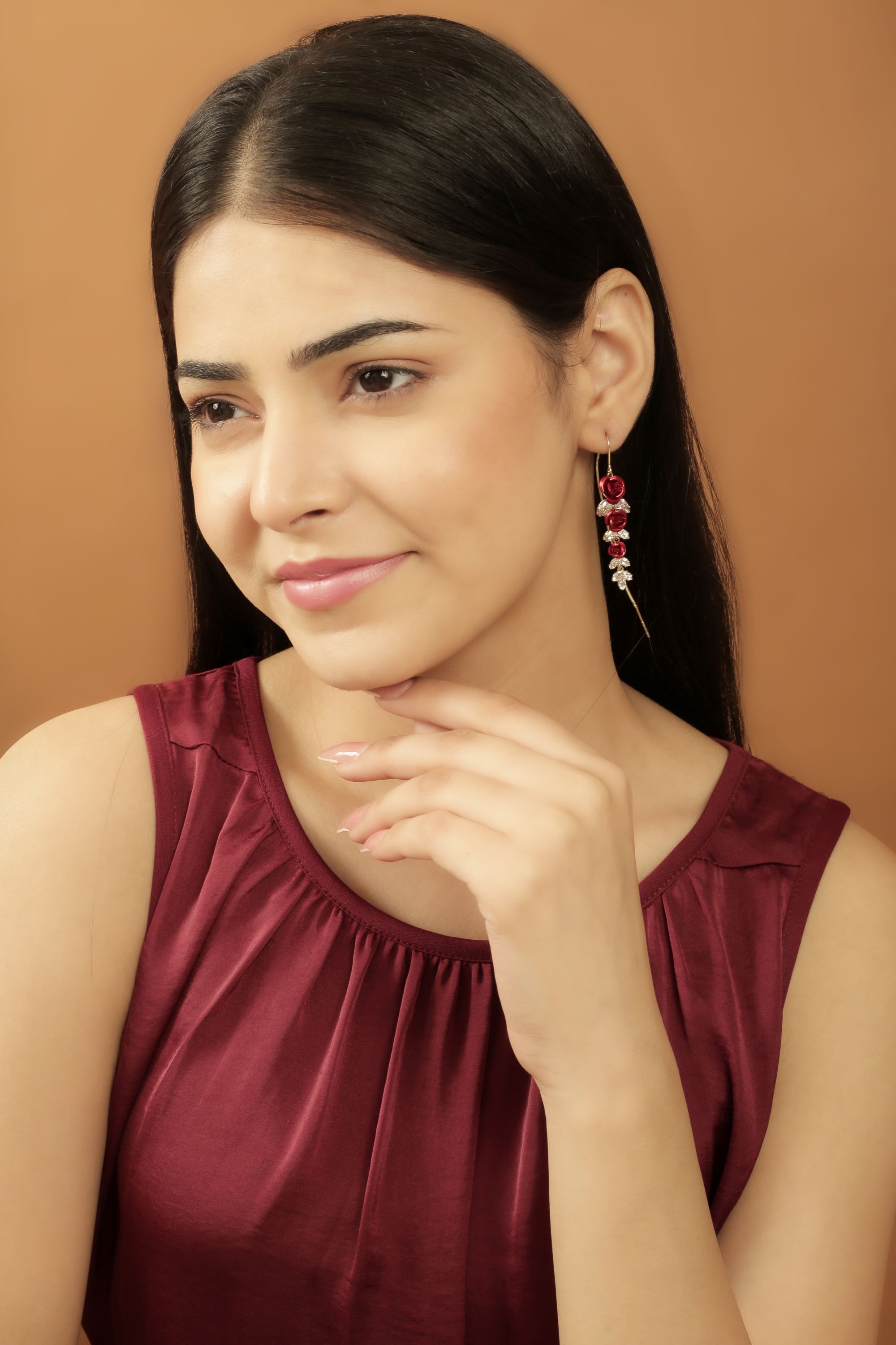 Rose Earrings - 925 Silver & Resin, 50 Mm Length, Red Color | Hook Closure, Gift Box Packaging, Perfect For Date Night Elegance