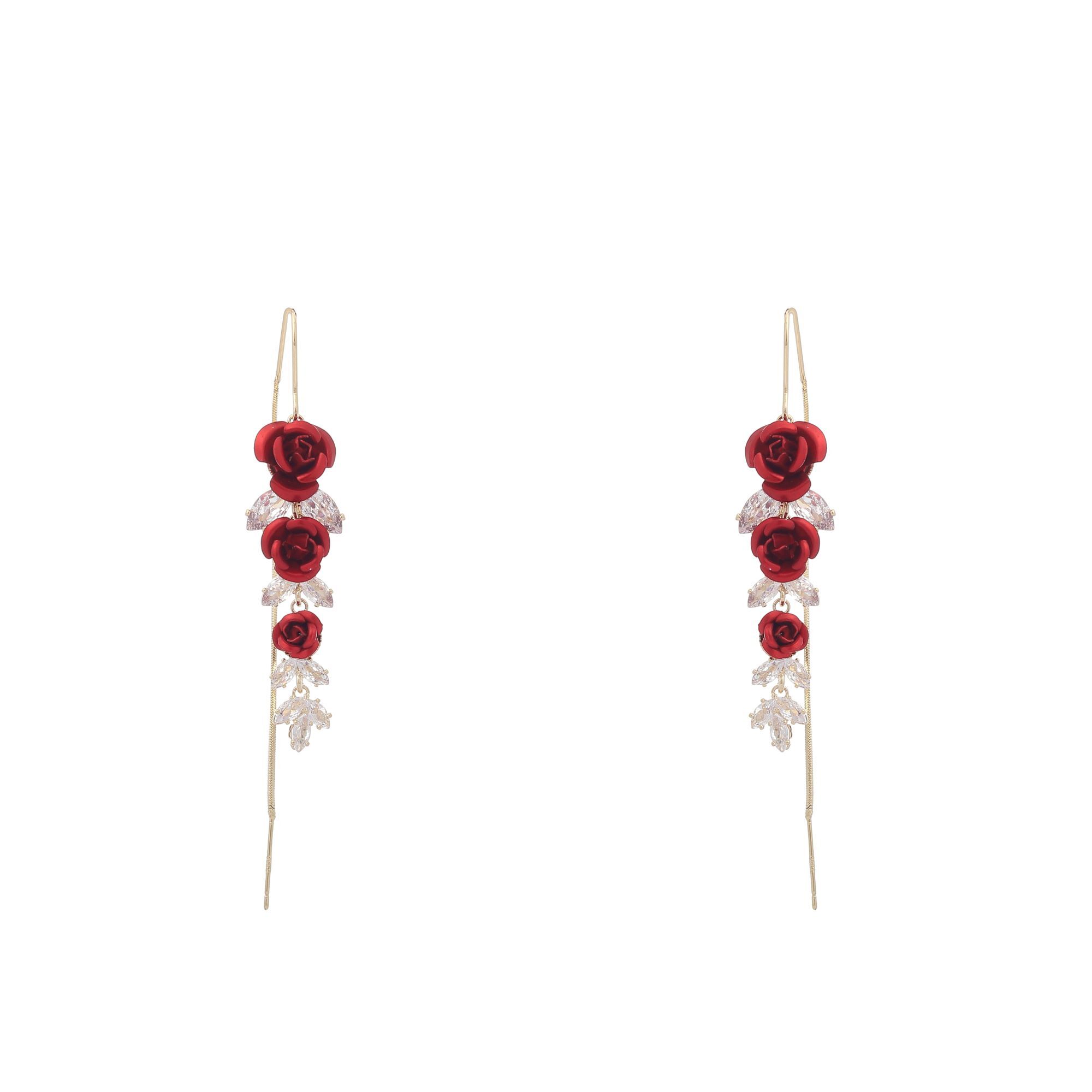 Rose Earrings - 925 Silver & Resin, 50 Mm Length, Red Color | Hook Closure, Gift Box Packaging, Perfect For Date Night Elegance