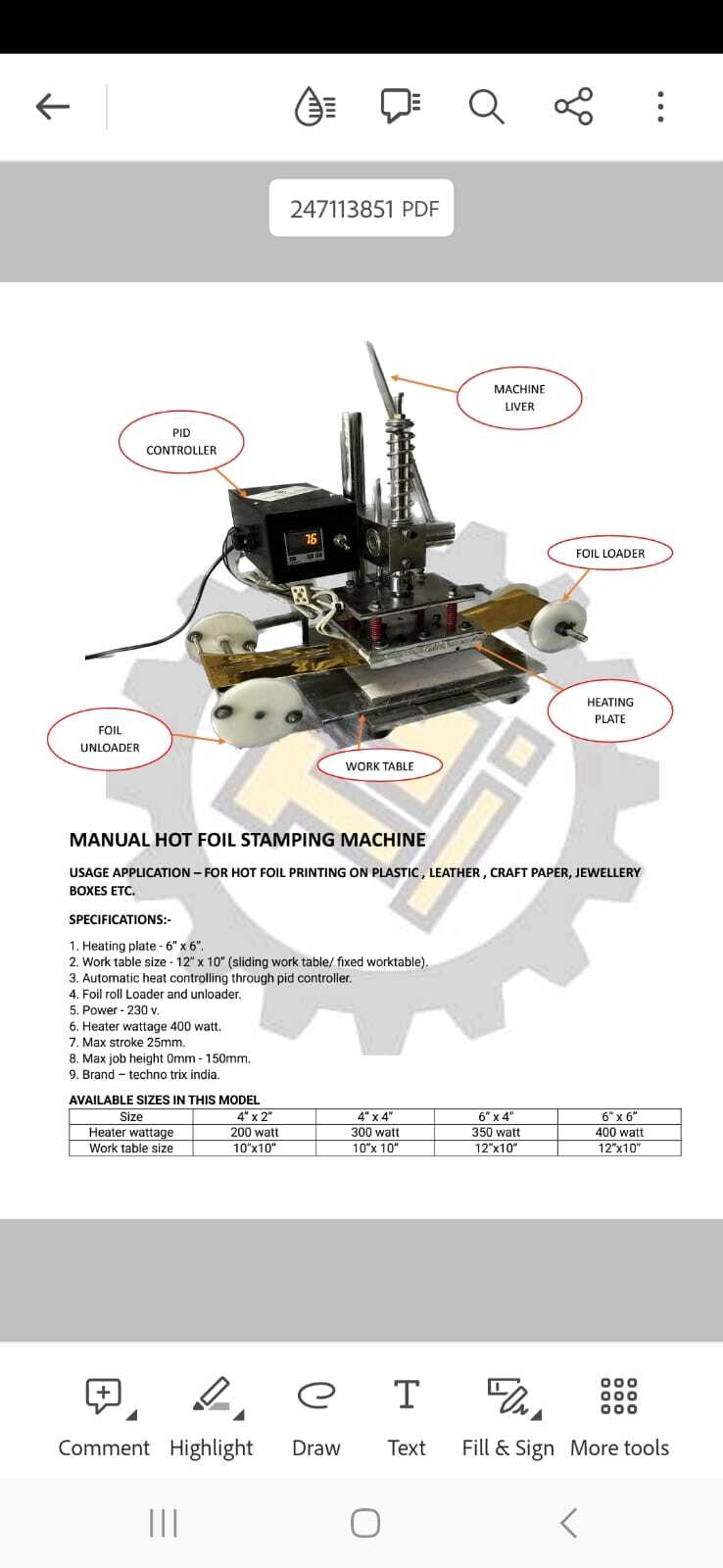 Manual Hot Foil Stamping Machine - Power: 230 Volt (V)