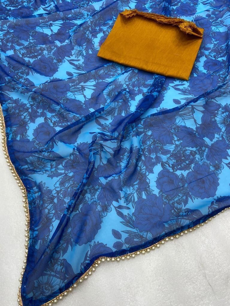 Geeorgette Print Saree-1 - Color: Black