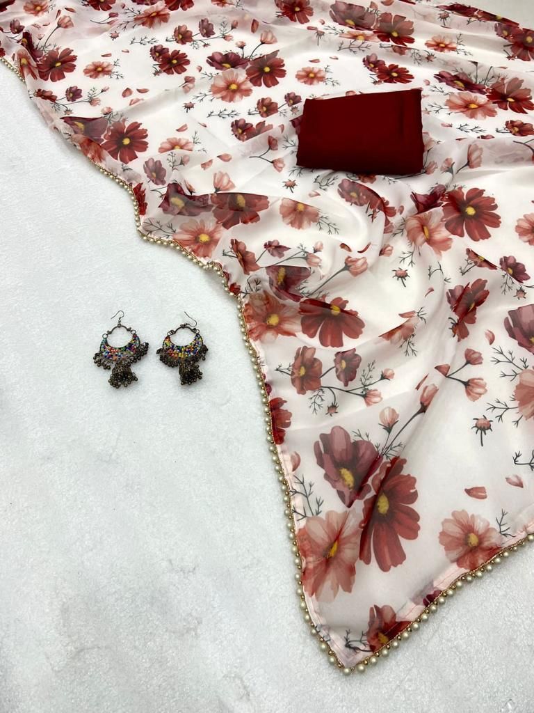 Geeorgette Print Saree - Color: Multicolor