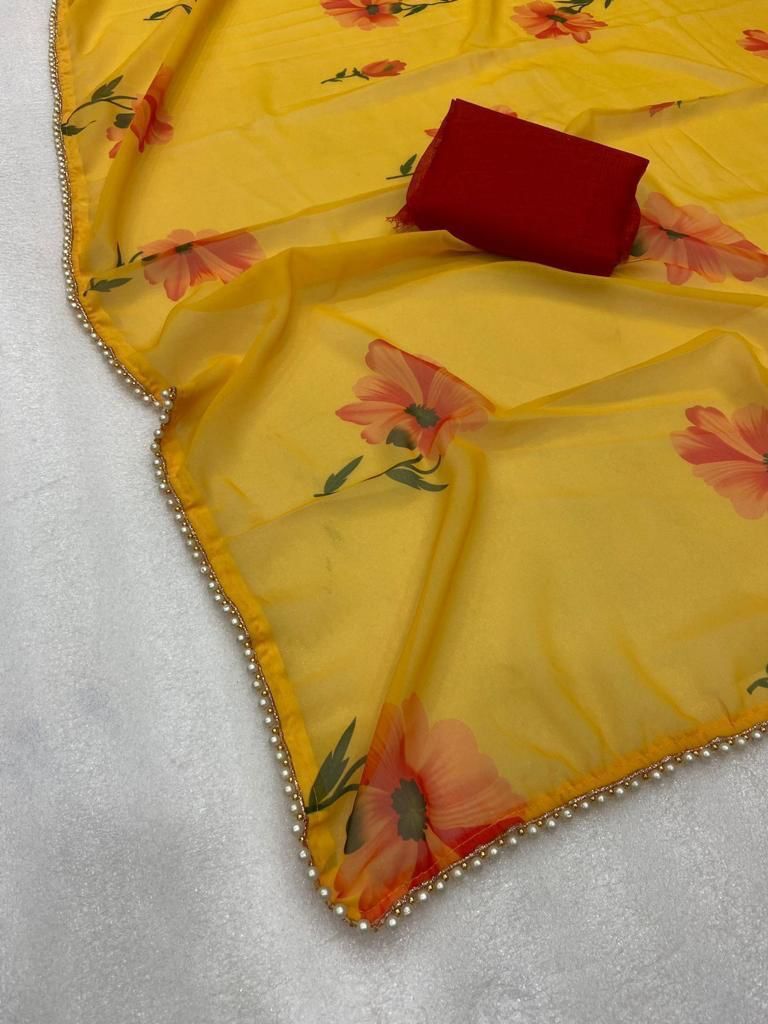 Geeorgette Print Saree - Color: Multicolor