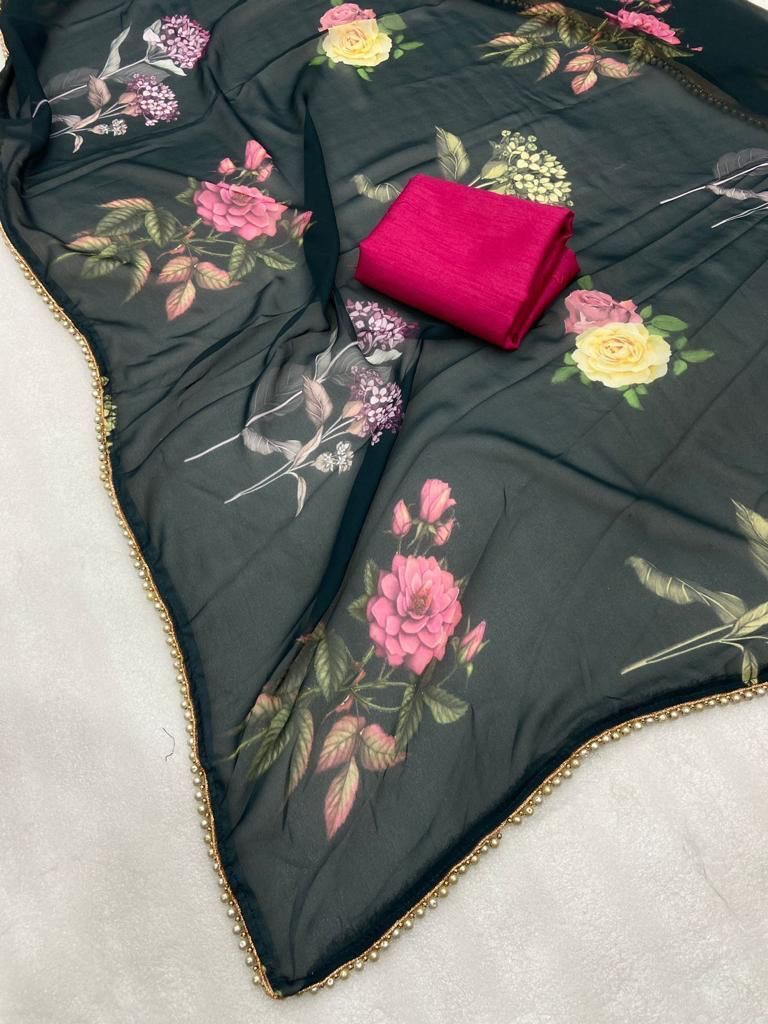 Geeorgette Print Saree - Color: Multicolor