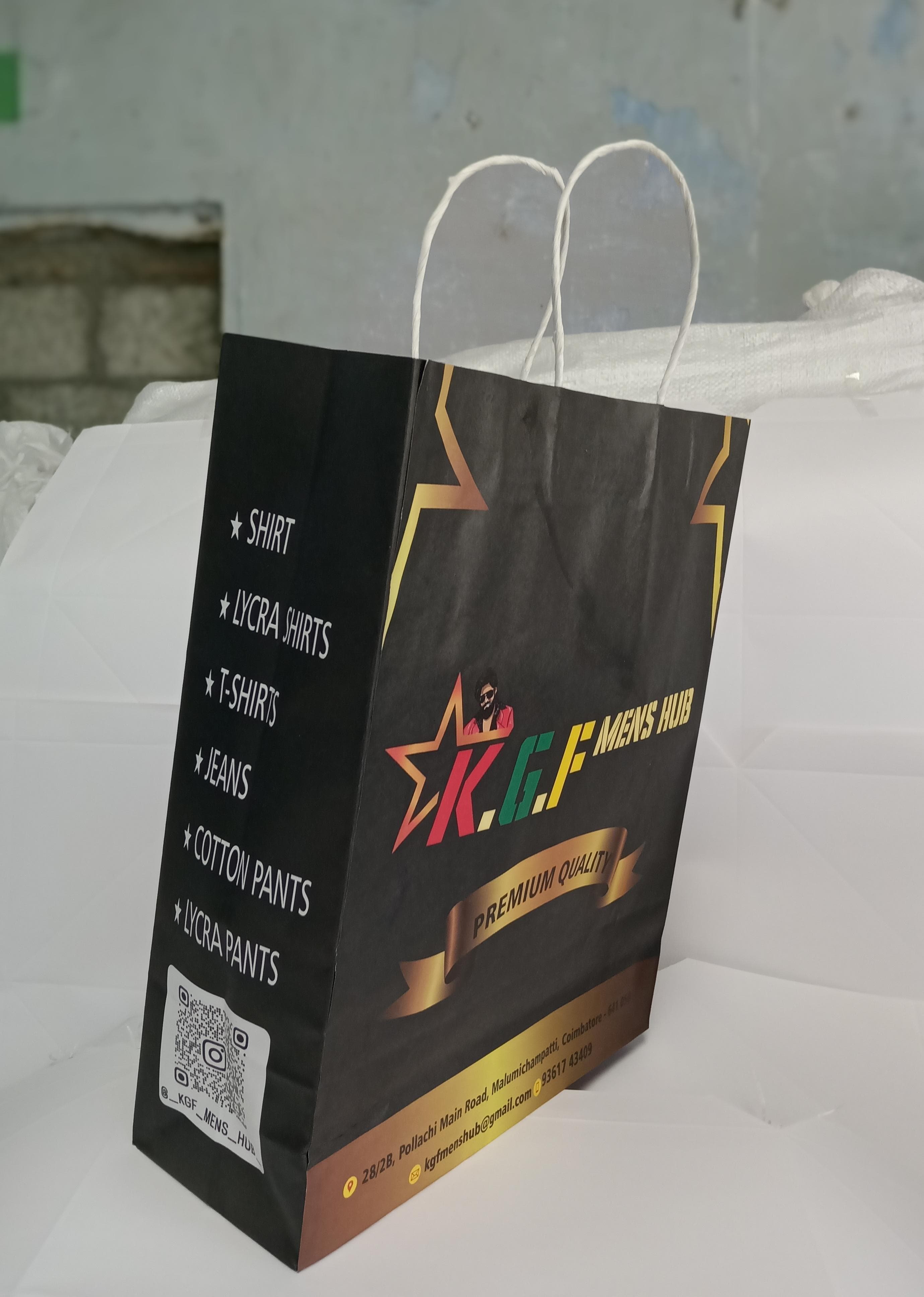 Customized Printed Multicolour Bags - Kraft Paper, 26x35x10 Cm | Black Colour With Rope Handles, Max Load 3 Kg, Modern Embossed Style