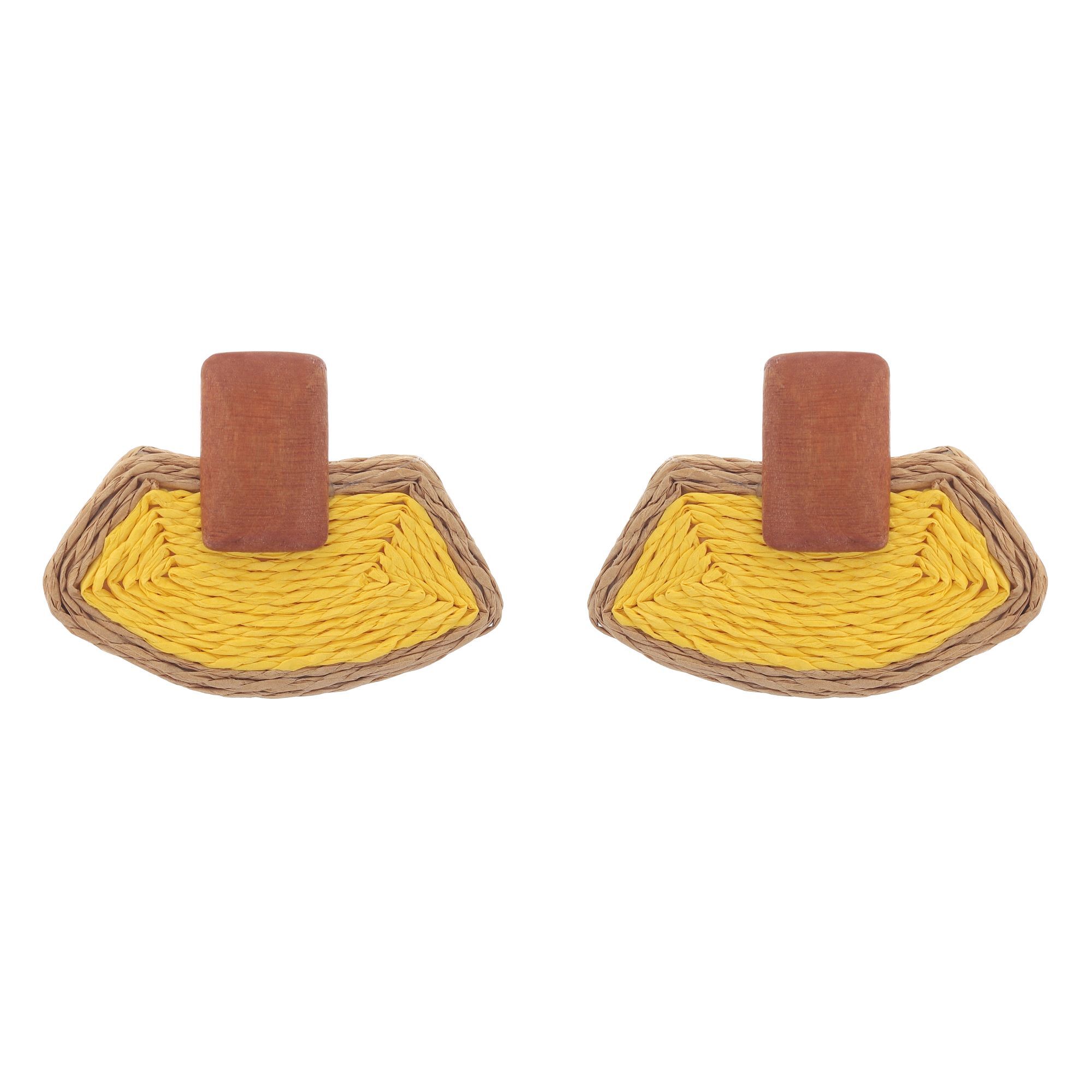 Sunny Boho Earrings - Resin And Wood, 2x1 Cm , Vibrant Yellow With Earthy Charm And Intricate Wooden Detail - Unique Fashion Accessory For Women