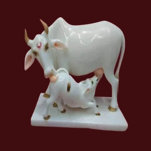Indian White Marble Cow Statue