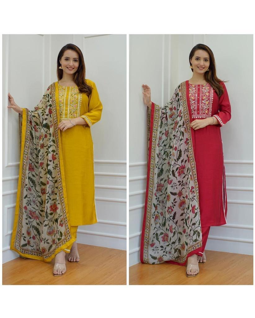 Rayon Kurti Set - Rayon Fabric Top With Rayon Plazo And Embroidered Neckline, Digital Print Dupatta, Size M-xxl, Knee Length, Indian Ethnic Style