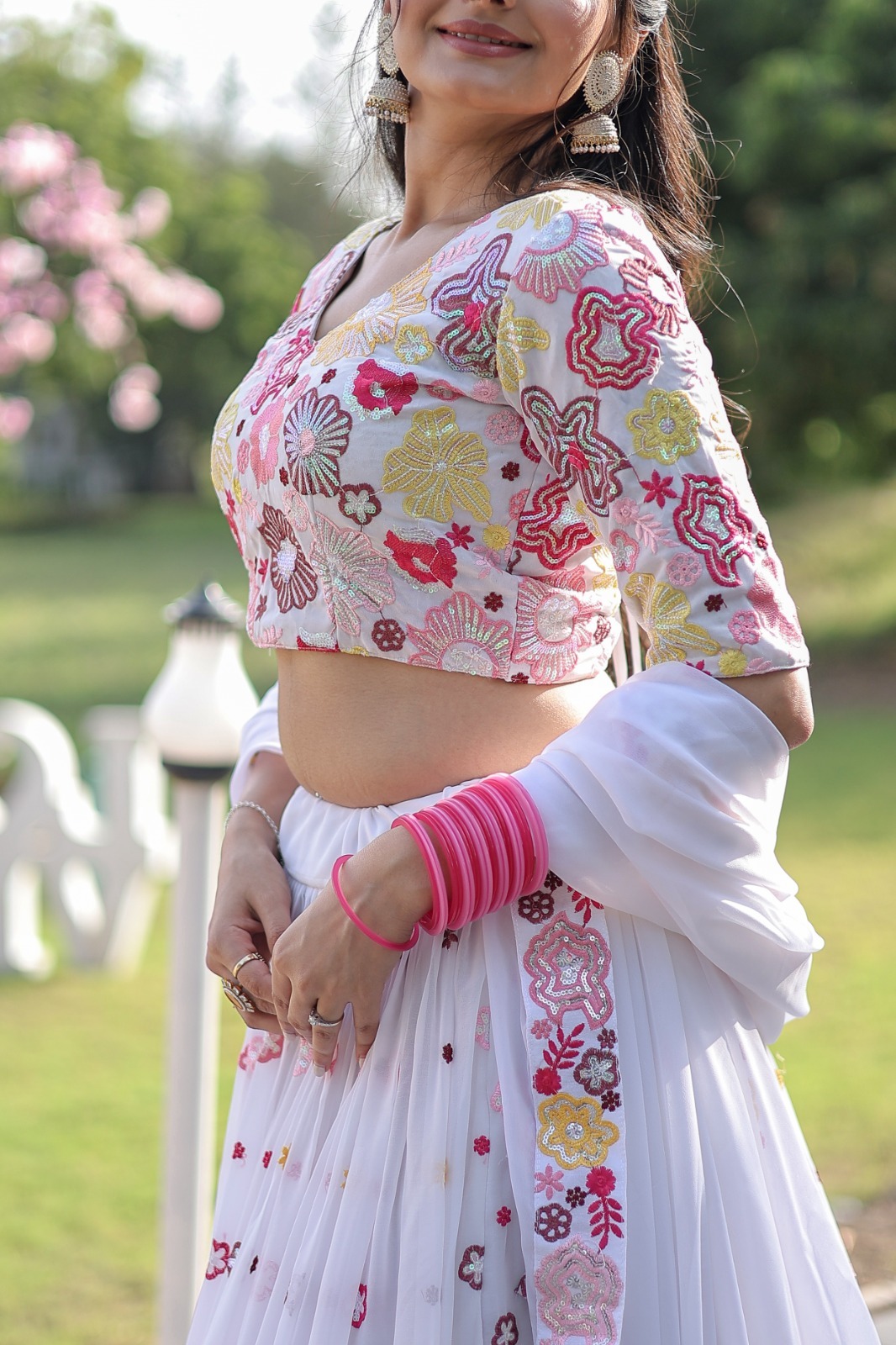 Georgette Lehenga - Color: White