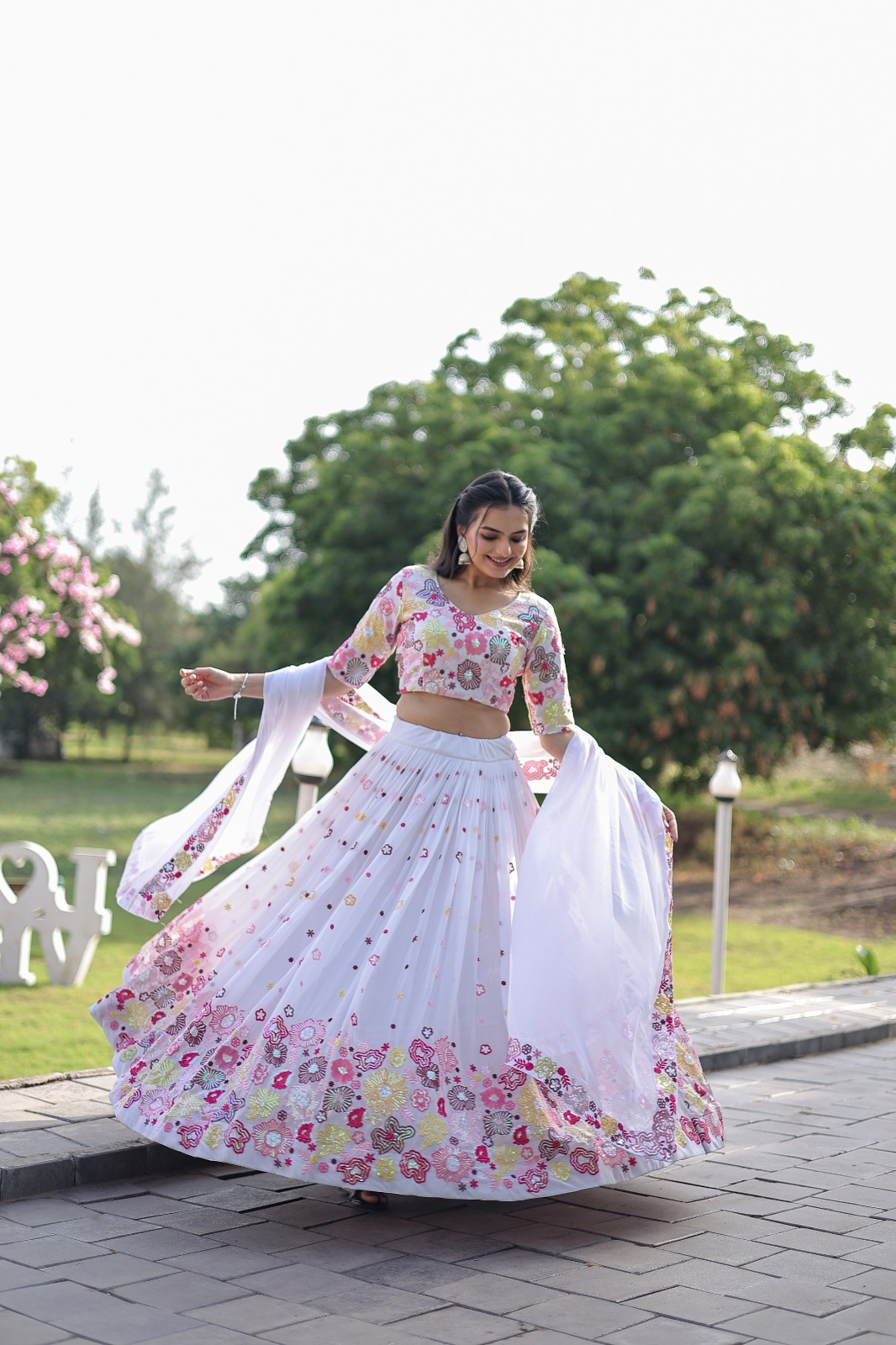 Georgette Lehenga - Color: White