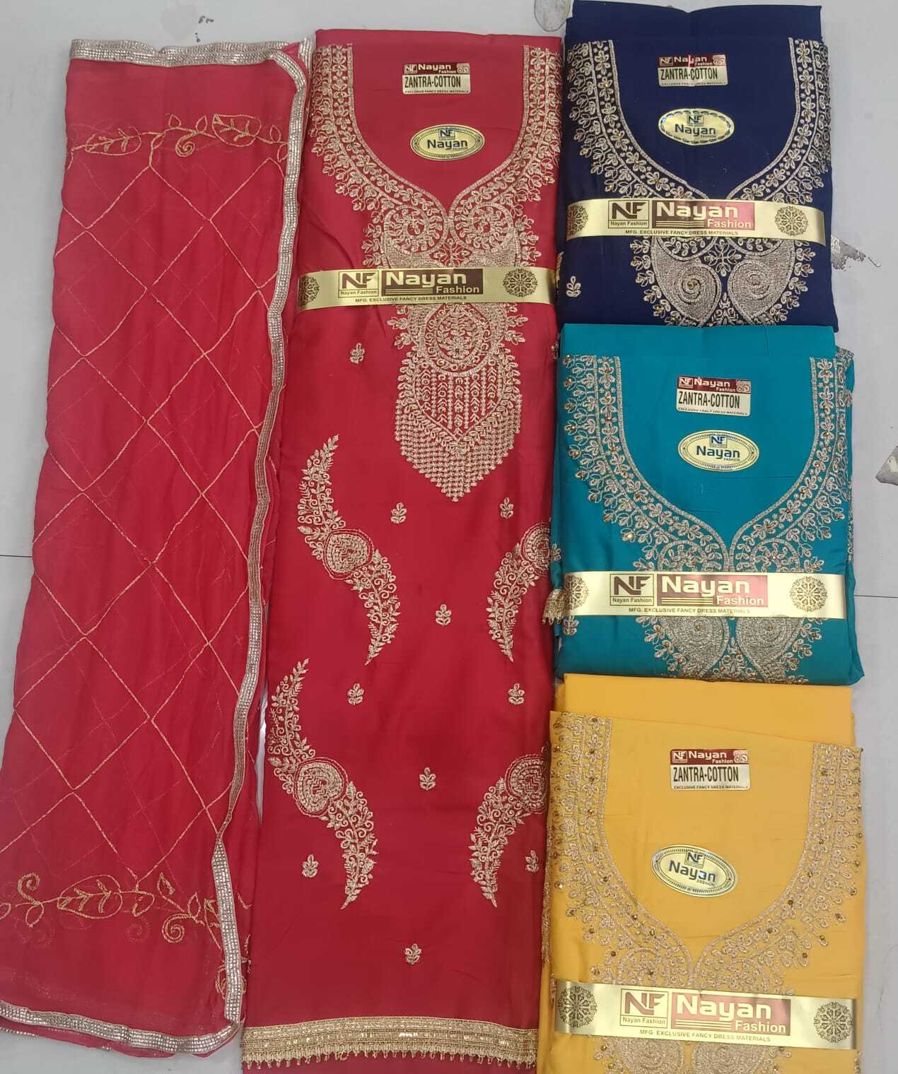 Dress Material - Cotton, Synthetic, Custom Size | Ethnic Indian Trendy Design, All Season Washable, Fancy Variety, Embroidery, Mirror & Jari Work Suits
