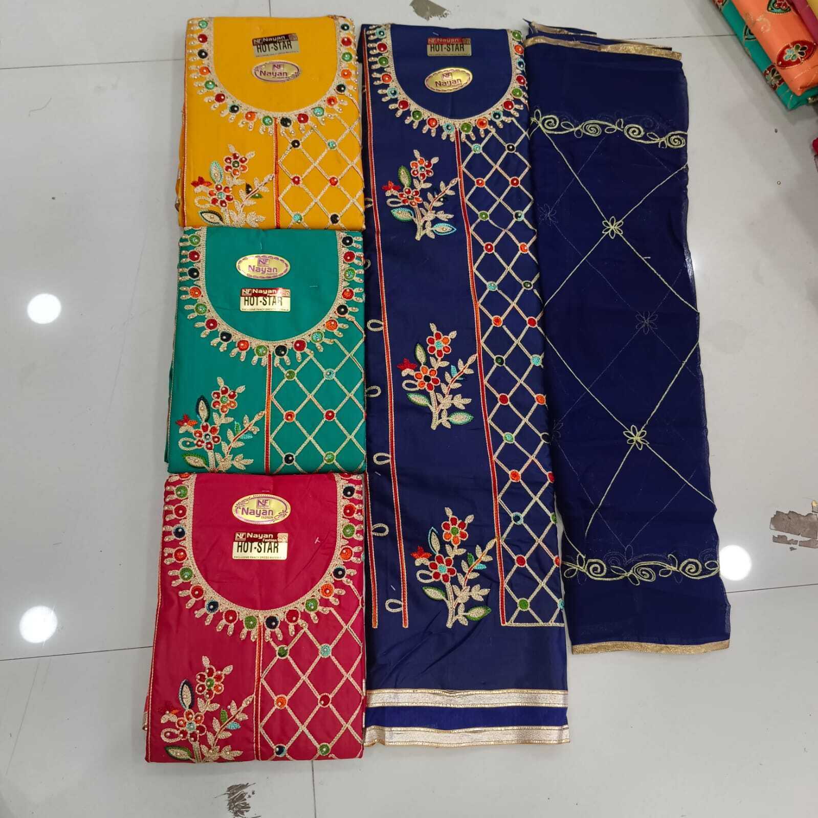 Dress Material - Cotton, Synthetic, Custom Size | Ethnic Indian Trendy Design, All Season Washable, Fancy Variety, Embroidery, Mirror & Jari Work Suits