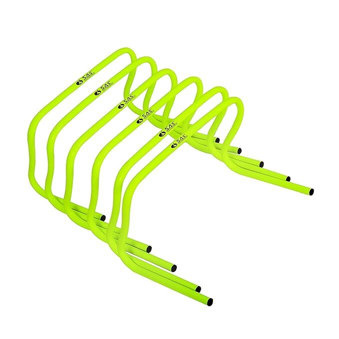 Sas Sports Training Hurdles For Field Training And Speed Coordination - Plastic, 6 Inch, Fluorescent Green | Set Of 6 Agility Hurdles With Carry Strap, Ideal For All Age Groups