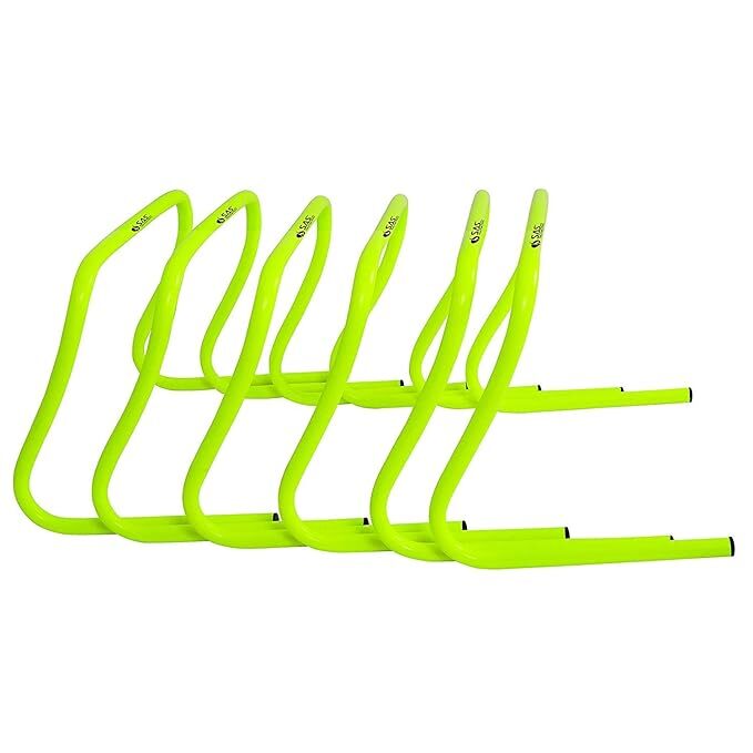 Sas Sports Training Hurdles For Field Training And Speed Coordination - Plastic, 6 Inch, Fluorescent Green | Set Of 6 Agility Hurdles With Carry Strap, Ideal For All Age Groups