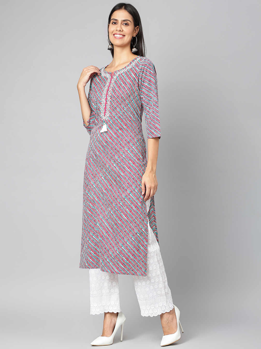 Women Floral Print Straight Kurti - Cotton, Sizes S-xxl | Blue Color, Full Sleeves, Washable, Quick Dry, All Season