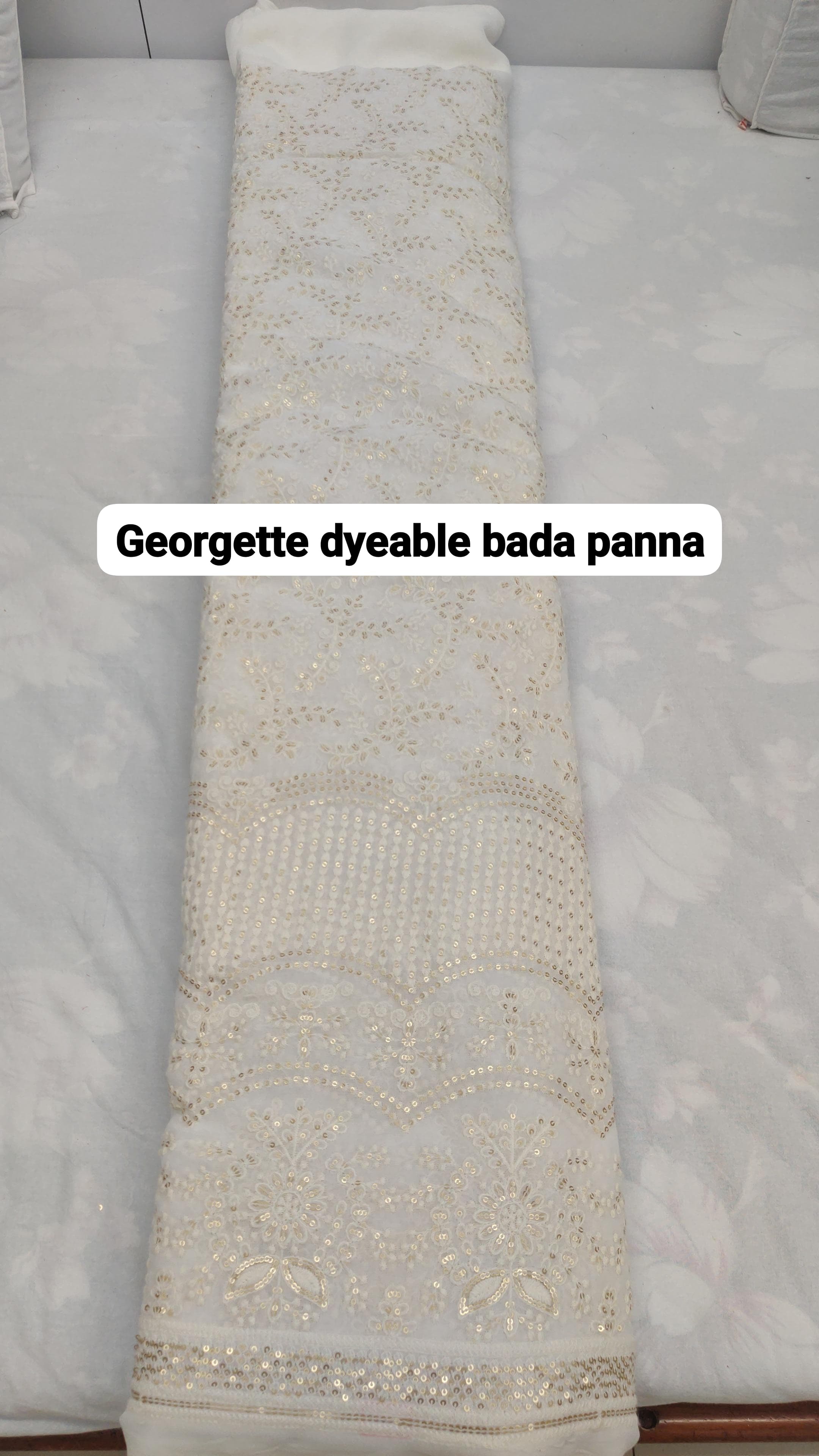 Georgette Dyeable Fabric - Embroidered, 58 Inch Width, Pure White | Smooth, Washable, Ideal For Summer Party Wear, Suit, Kurti, And Dress Material
