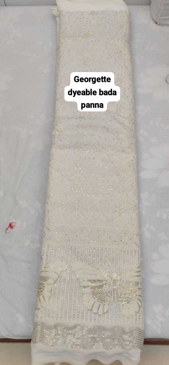 Georgette Dyeable Fabric - Embroidered, 58 Inch Width, Pure White | Smooth, Washable, Ideal For Summer Party Wear, Suit, Kurti, And Dress Material