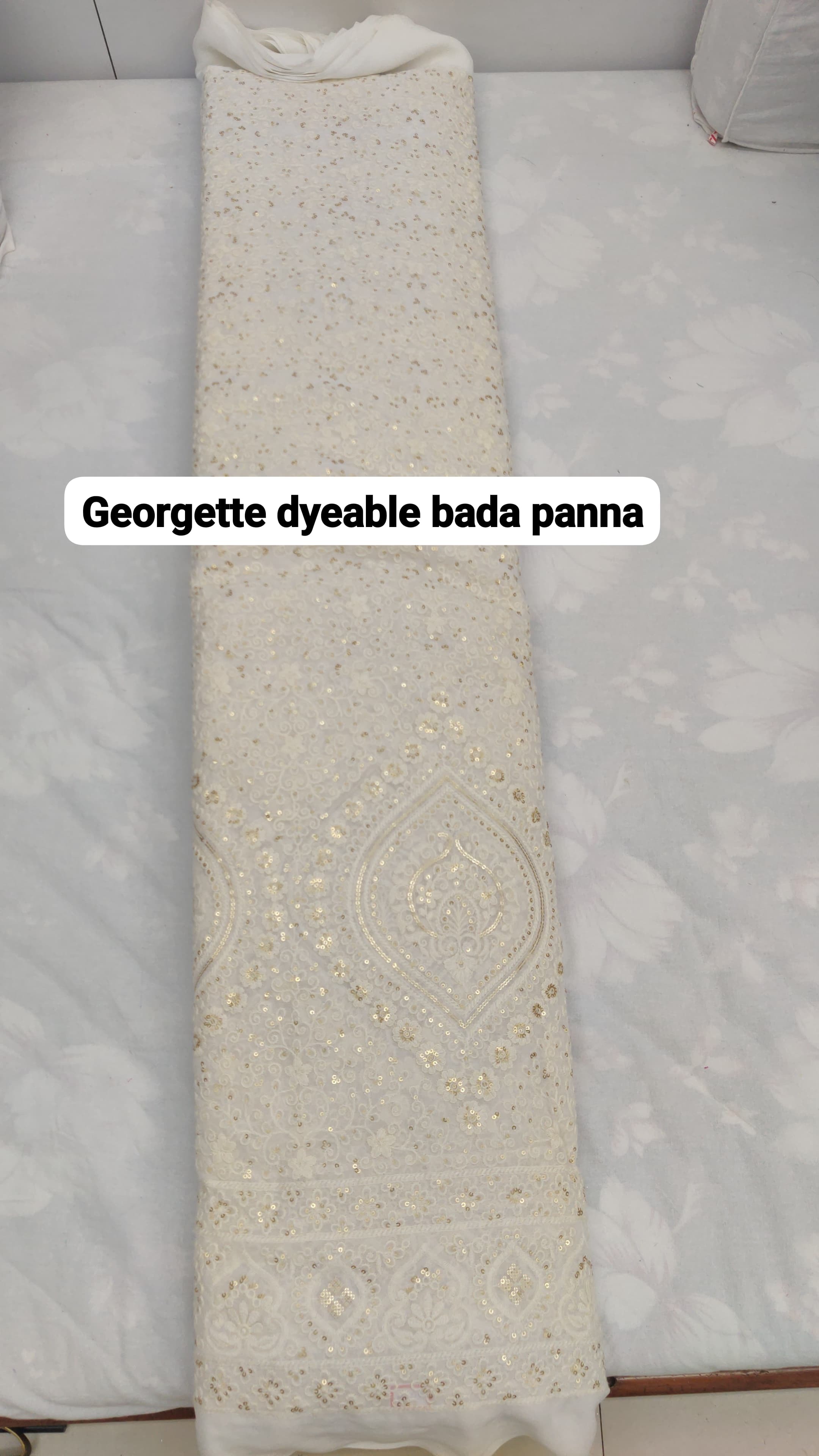 Georgette Dyeable Fabric - Embroidered, 58 Inch Width, Pure White | Smooth, Washable, Ideal For Summer Party Wear, Suit, Kurti, And Dress Material