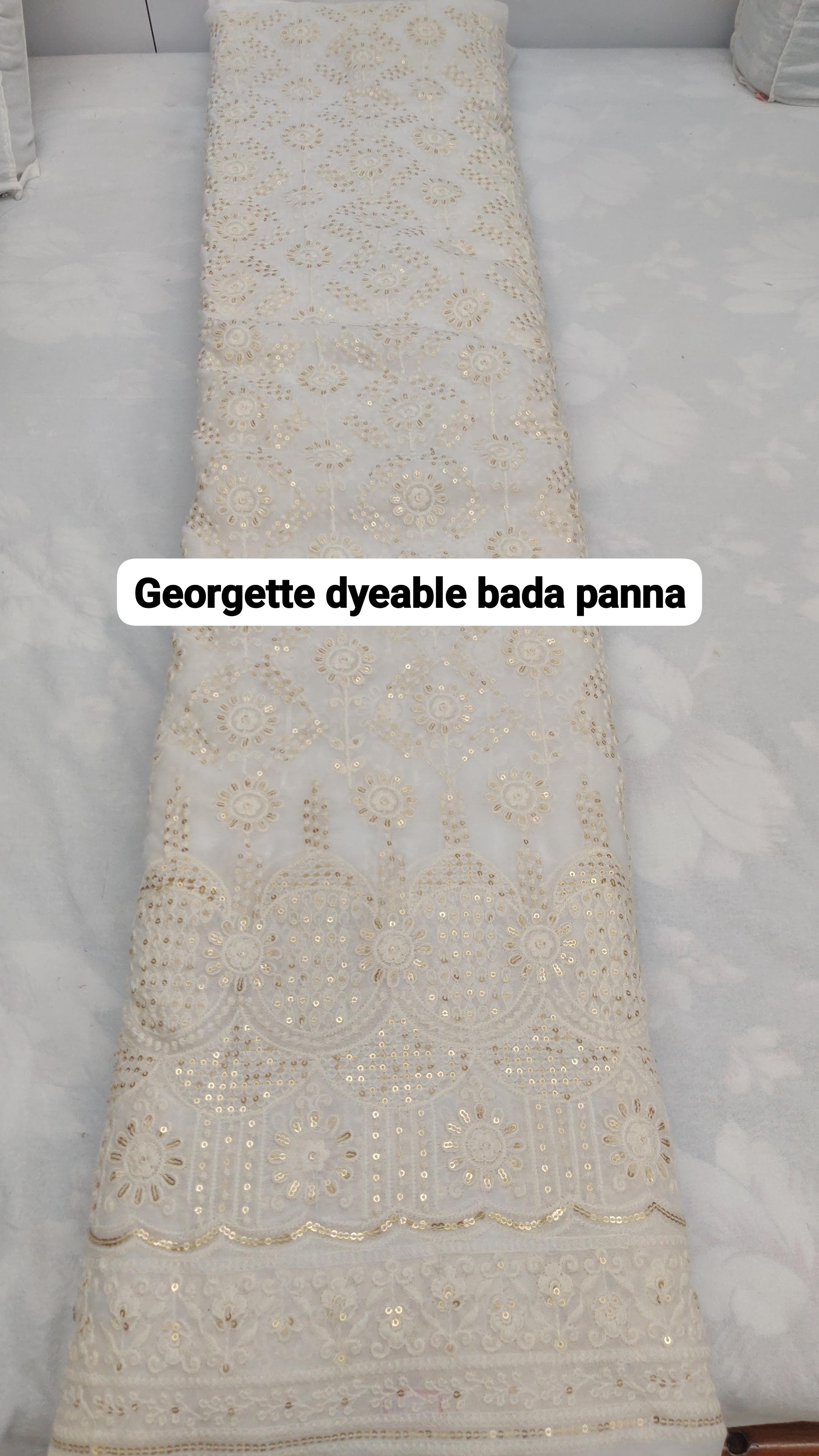 Georgette Dyeable Fabric - Embroidered, 58 Inch Width, Pure White | Smooth, Washable, Ideal For Summer Party Wear, Suit, Kurti, And Dress Material