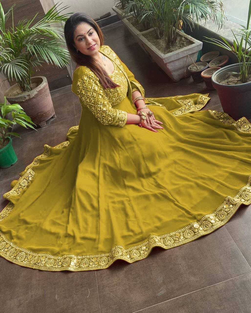 Georgette Gown - Fox Georgette, Size M/l/xl/xxl, 40 Inch Length, Embroidered With Sequins, Stylish Dupatta Fabrics