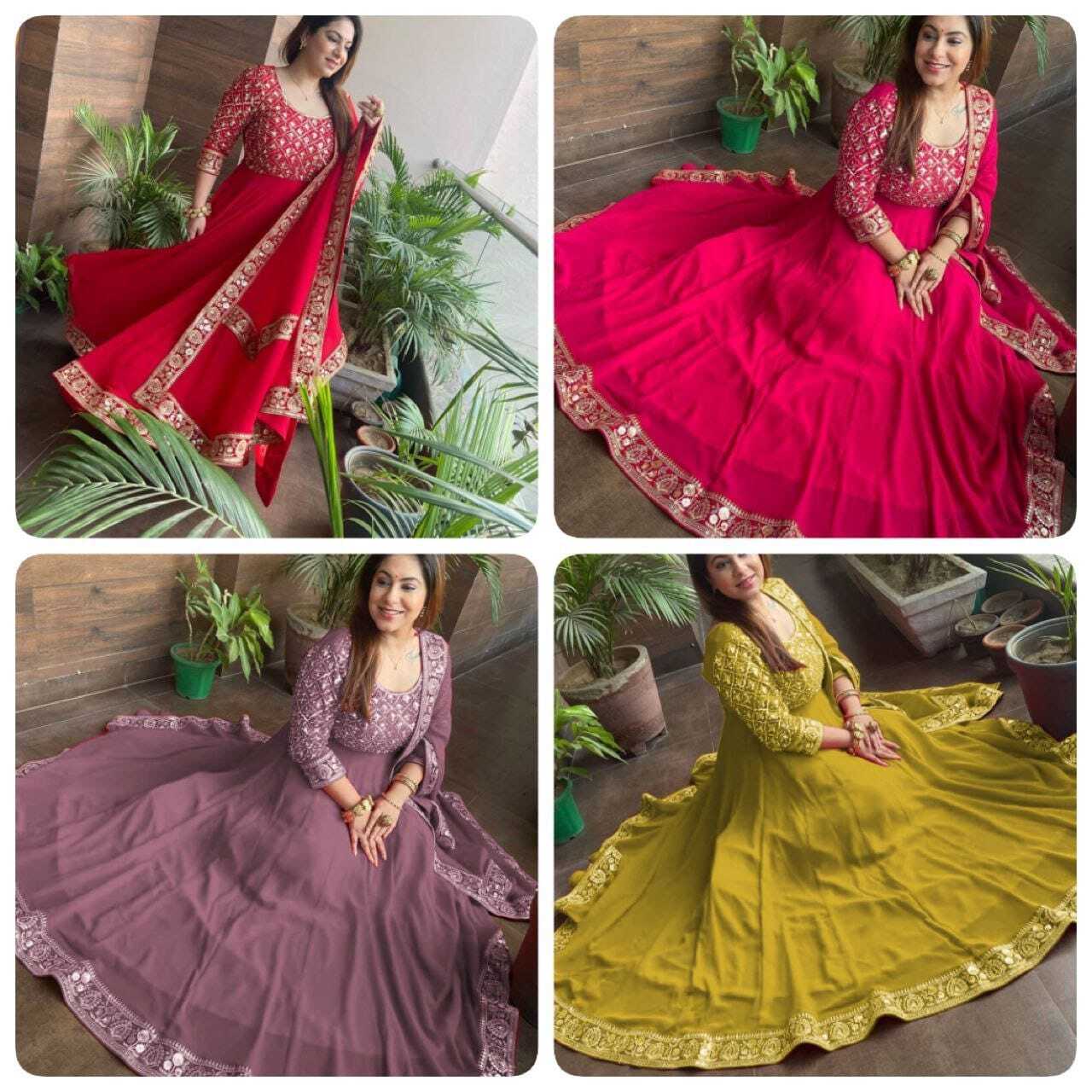 Georgette Gown - Fox Georgette, Size M/l/xl/xxl, 40 Inch Length, Embroidered With Sequins, Stylish Dupatta Fabrics
