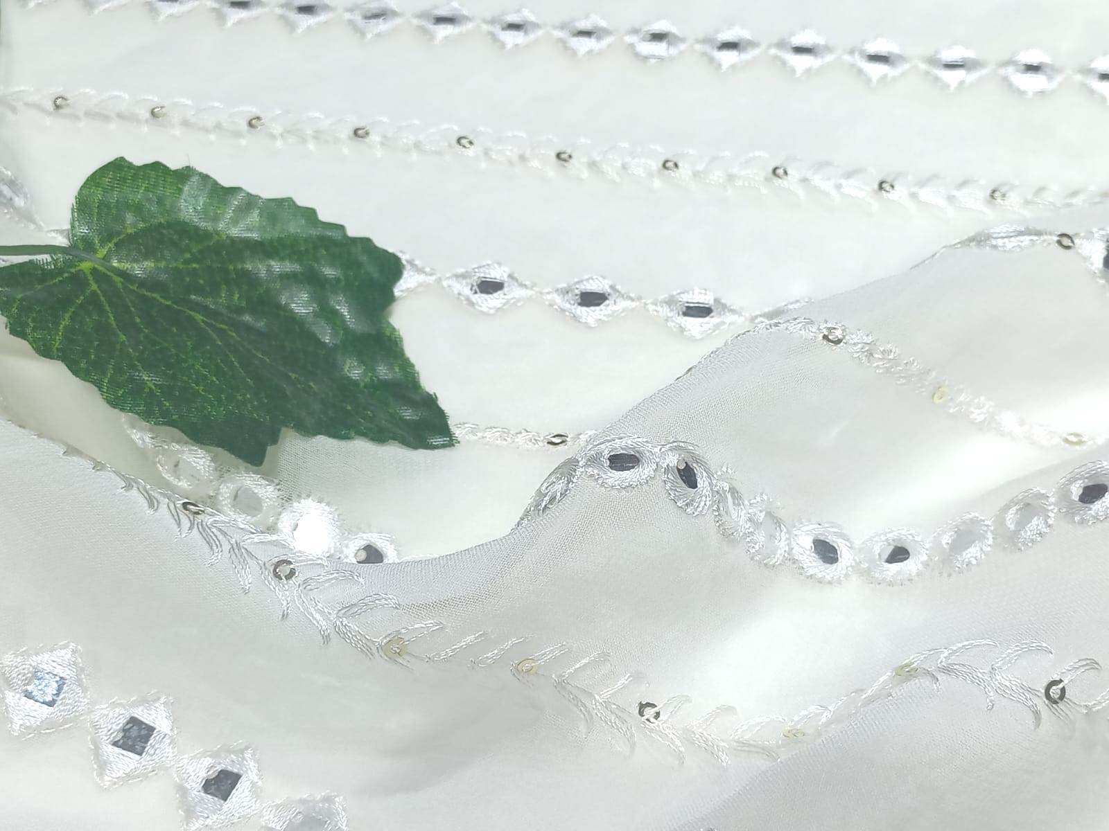 Mirror Work Embroidery Fabric For Women Wear - Blend Fabric, Multicolor & Gold, Machined Embroidered, Washable Designs For Sarees, Blouses, Lehanga, And Accessories