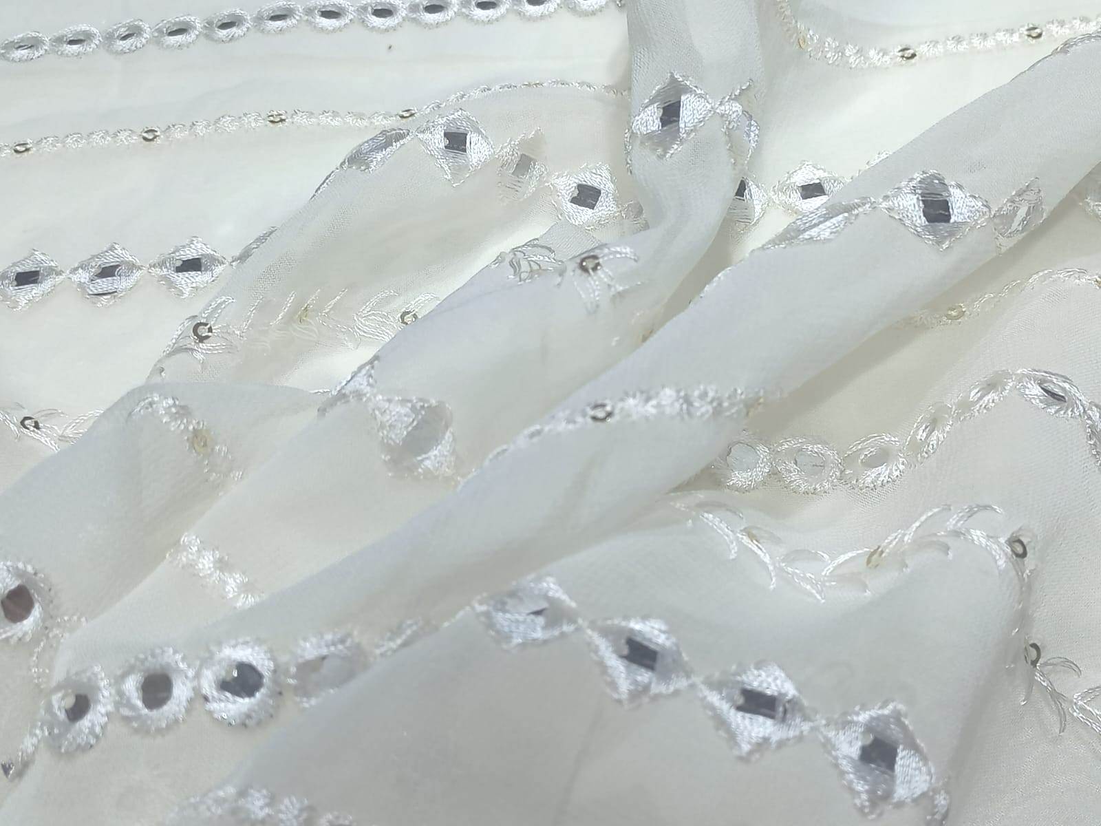 Mirror Work Embroidery Fabric For Women Wear - Blend Fabric, Multicolor & Gold, Machined Embroidered, Washable Designs For Sarees, Blouses, Lehanga, And Accessories