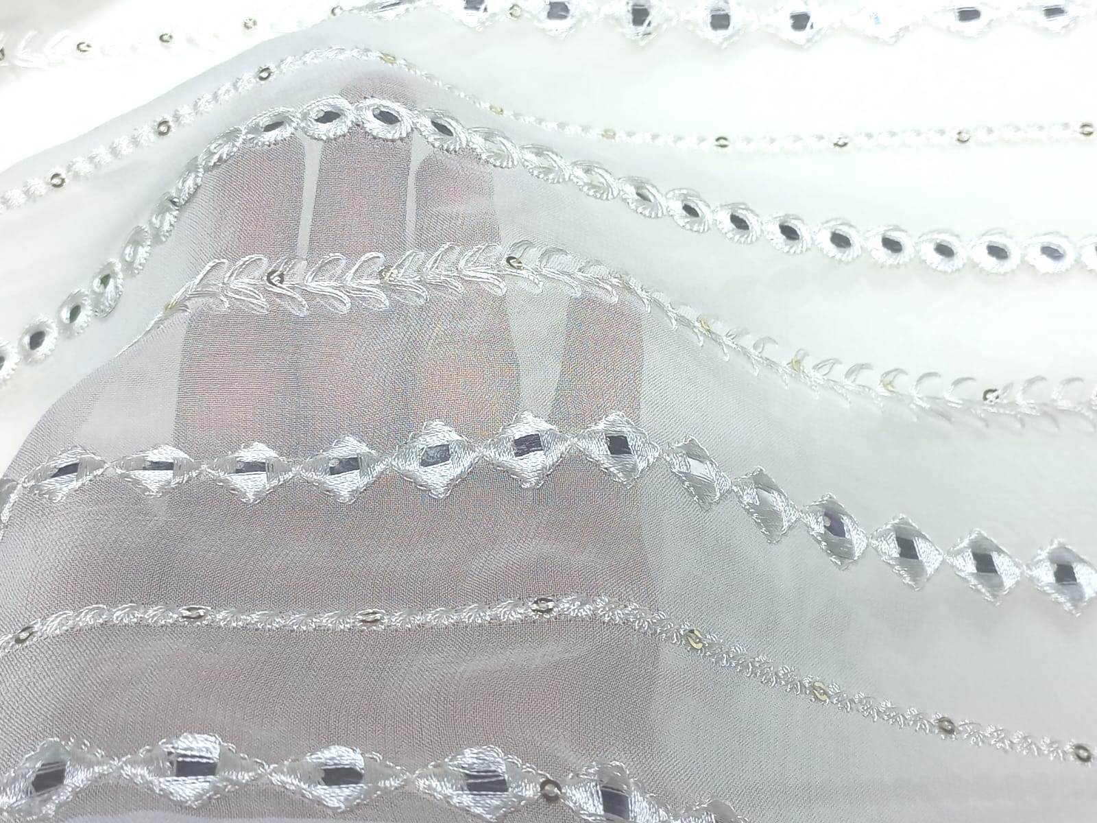 Mirror Work Embroidery Fabric For Women Wear - Blend Fabric, Multicolor & Gold, Machined Embroidered, Washable Designs For Sarees, Blouses, Lehanga, And Accessories