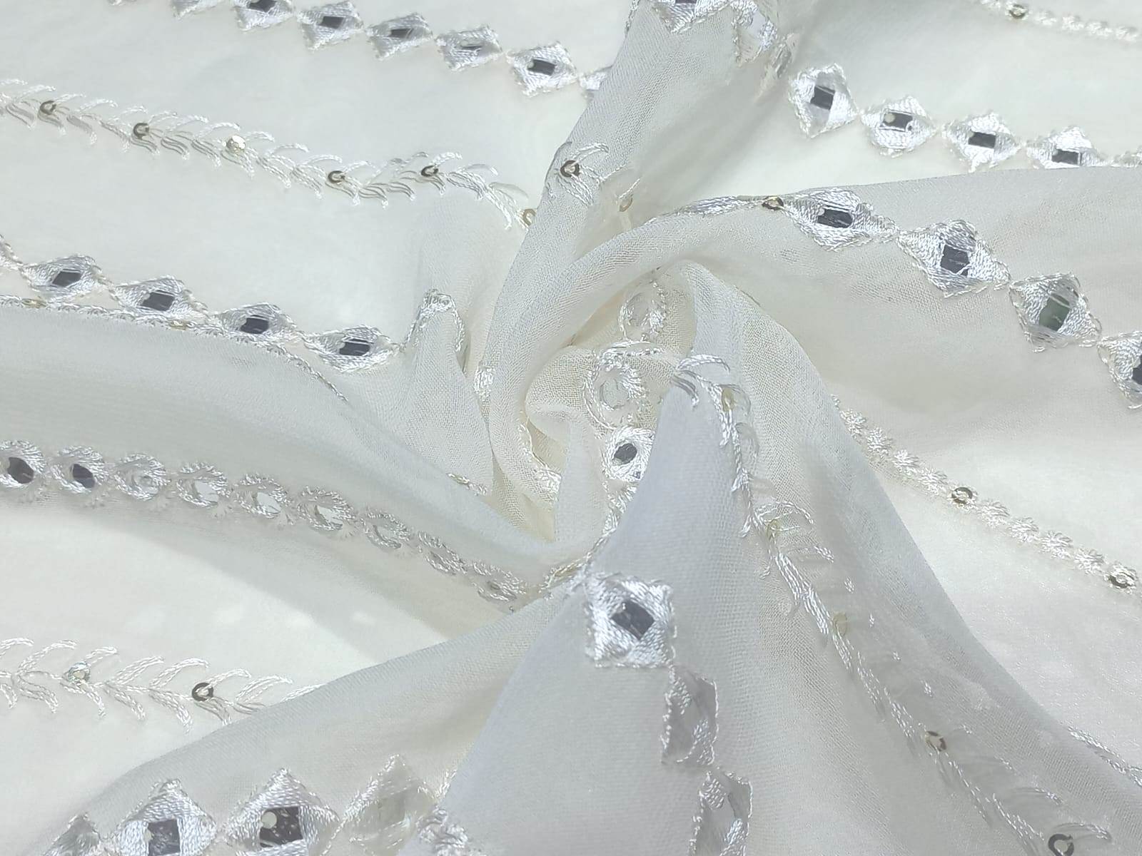 Mirror Work Embroidery Fabric For Women Wear - Blend Fabric, Multicolor & Gold, Machined Embroidered, Washable Designs For Sarees, Blouses, Lehanga, And Accessories