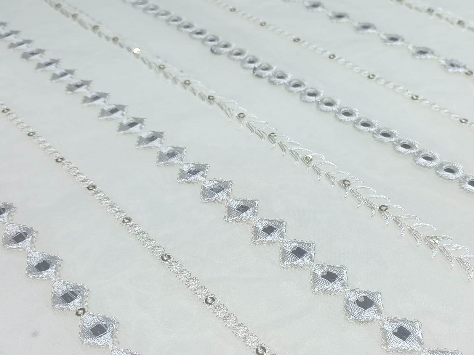 Mirror Work Embroidery Fabric For Women Wear - Blend Fabric, Multicolor & Gold, Machined Embroidered, Washable Designs For Sarees, Blouses, Lehanga, And Accessories