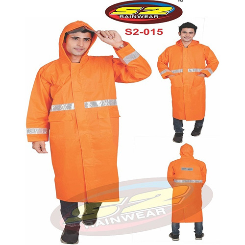 Rain Suit - Pu Polyester Fabric, Free Size, Fluorescent Orange/green/yellow | Waterproof, High Visibility Reflective Tape, Multi-pocketed Design, Hood With Drawstring Closure, Velcro Cuffs, Lightweight
