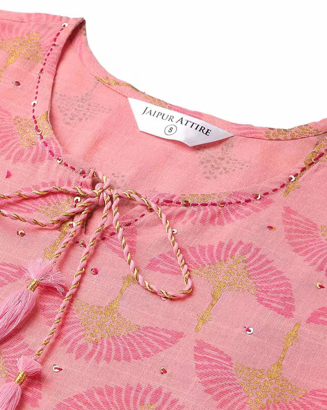 Ladies Kurtis - Cotton, Sizes S-xxl, Pink Color, Full Sleeves, Embroidered Pattern | All Season Washable Round Neck Designer Ethnic Wear