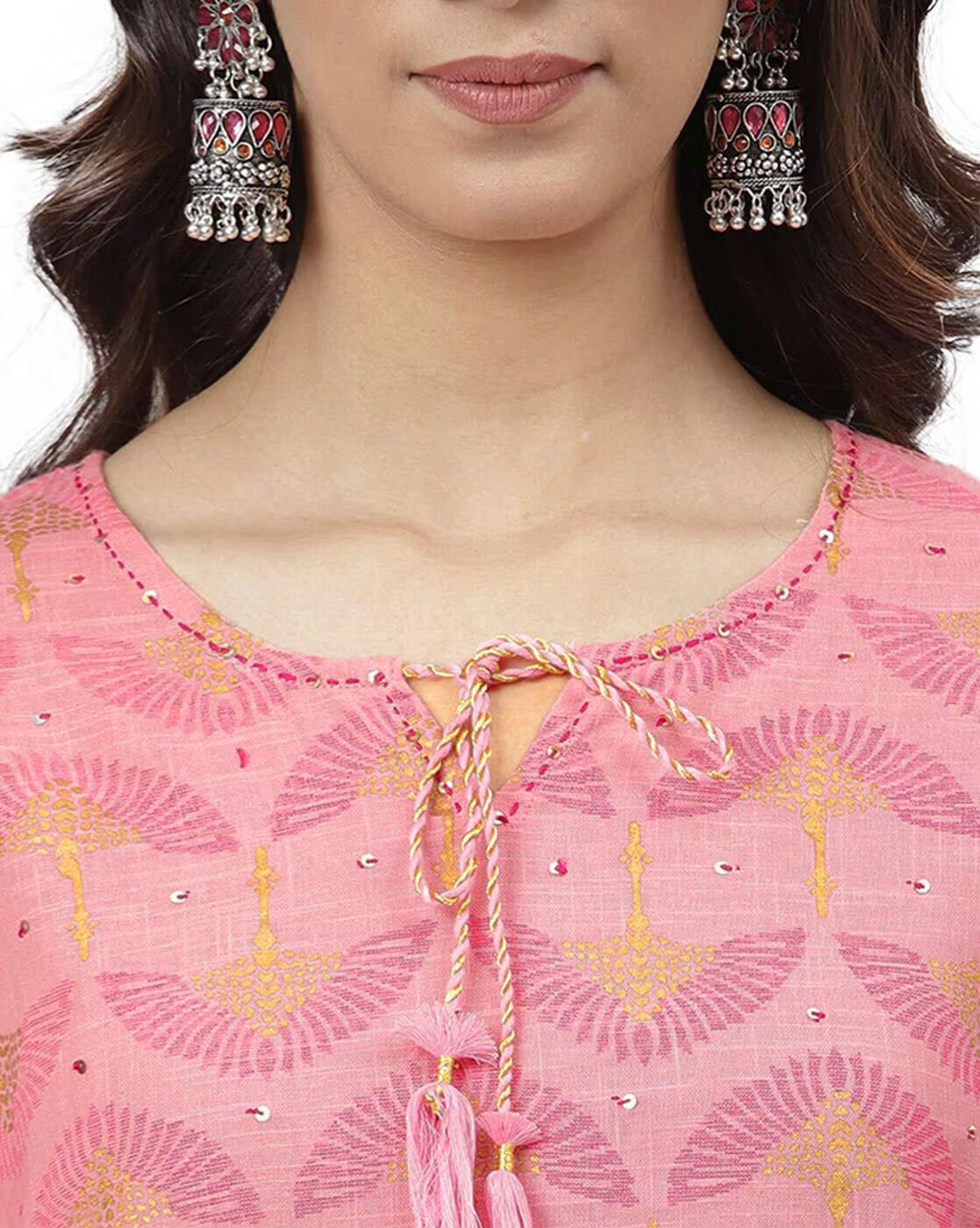 Ladies Kurtis - Cotton, Sizes S-xxl, Pink Color, Full Sleeves, Embroidered Pattern | All Season Washable Round Neck Designer Ethnic Wear