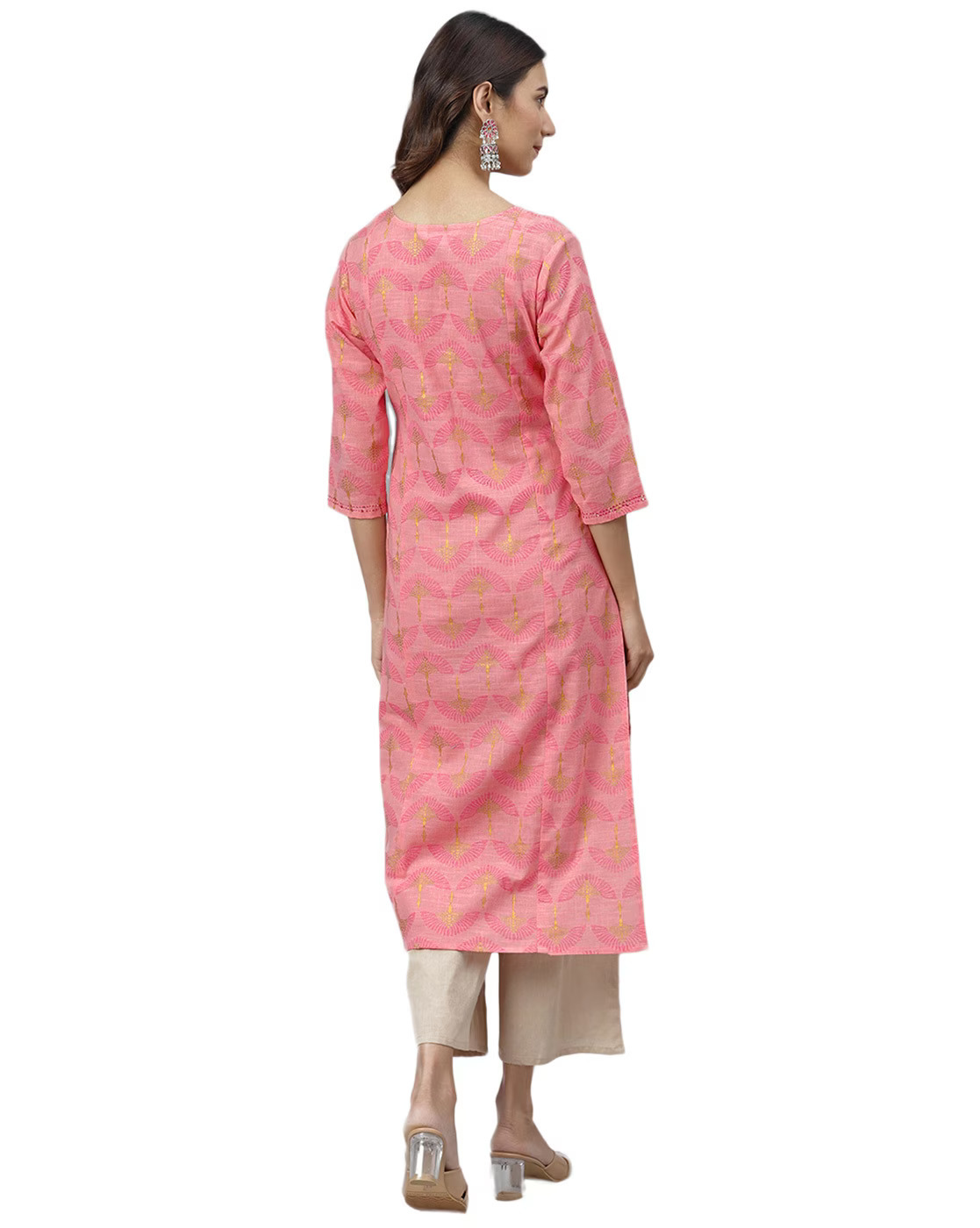 Ladies Kurtis - Cotton, Sizes S-xxl, Pink Color, Full Sleeves, Embroidered Pattern | All Season Washable Round Neck Designer Ethnic Wear