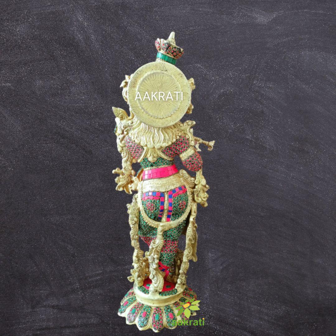 Krishna Govinda Dwarkapati Statue With Stonework Big Large Size Brass Lord Krishna Idol Krishna Gopal Krishna Hindu Idol