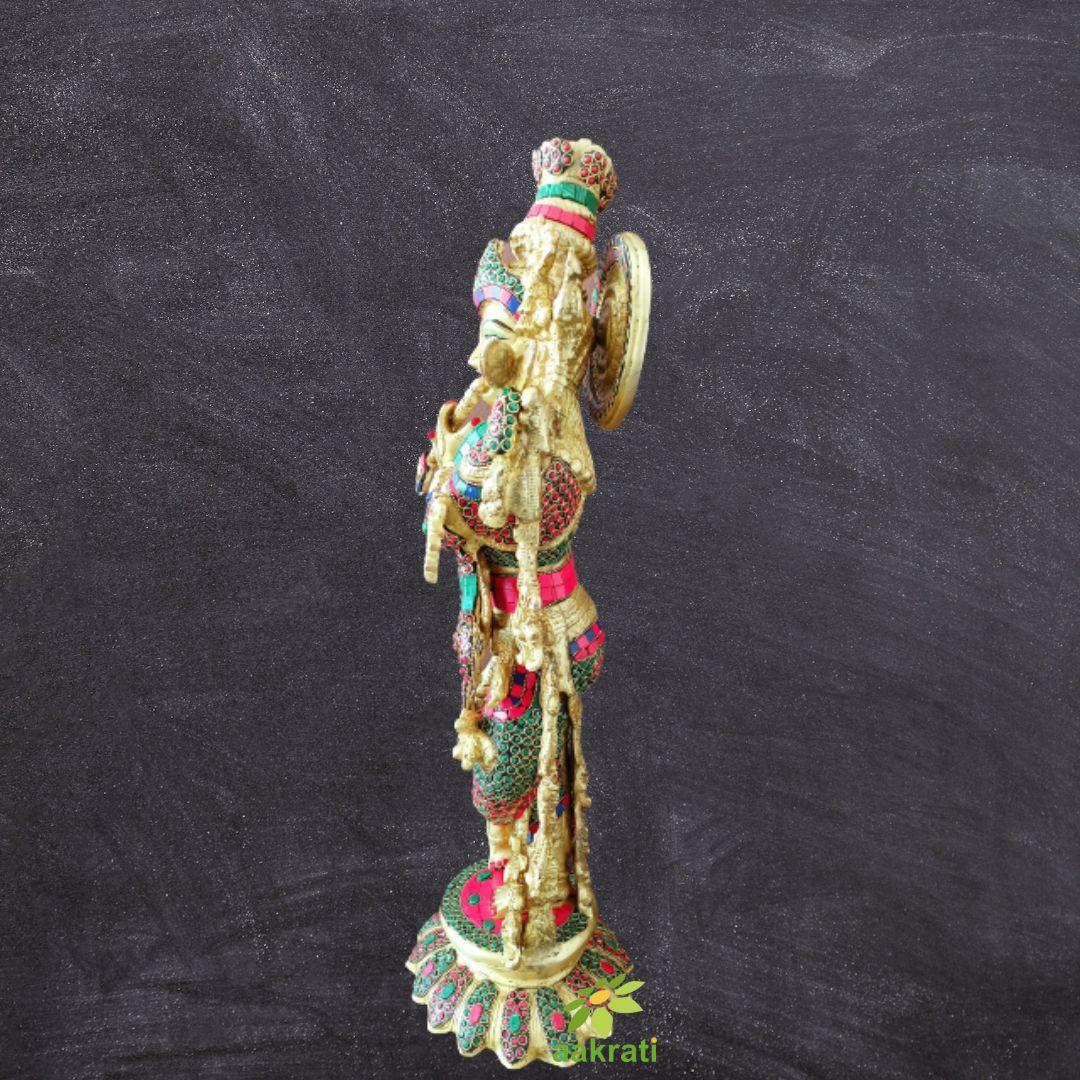 Krishna Govinda Dwarkapati Statue With Stonework Big Large Size Brass Lord Krishna Idol Krishna Gopal Krishna Hindu Idol