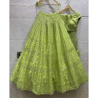 Lime Green Colored Viking Silk Mirror Work Lehenga Choli