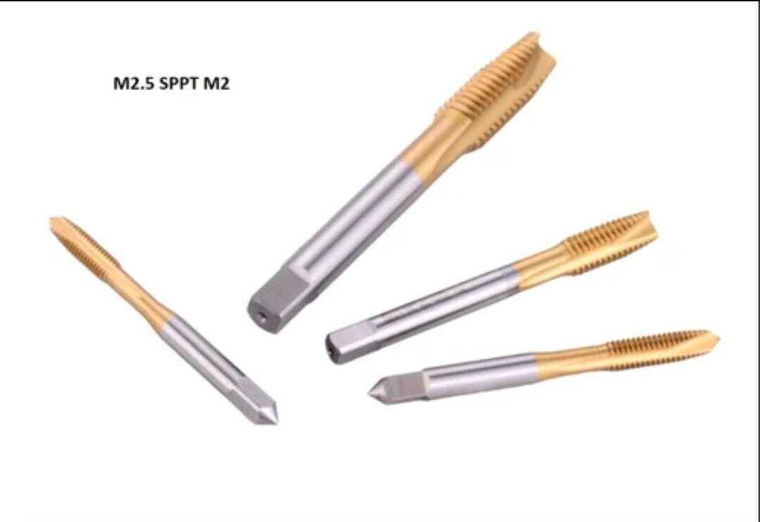 M2.5 Sppt M2 Hss-e Tin Coated Taps - High-speed Steel, Silver And Gold Finish | Cnc Machine Compatible, Exceptional Hot Hardness And Abrasion Resistance