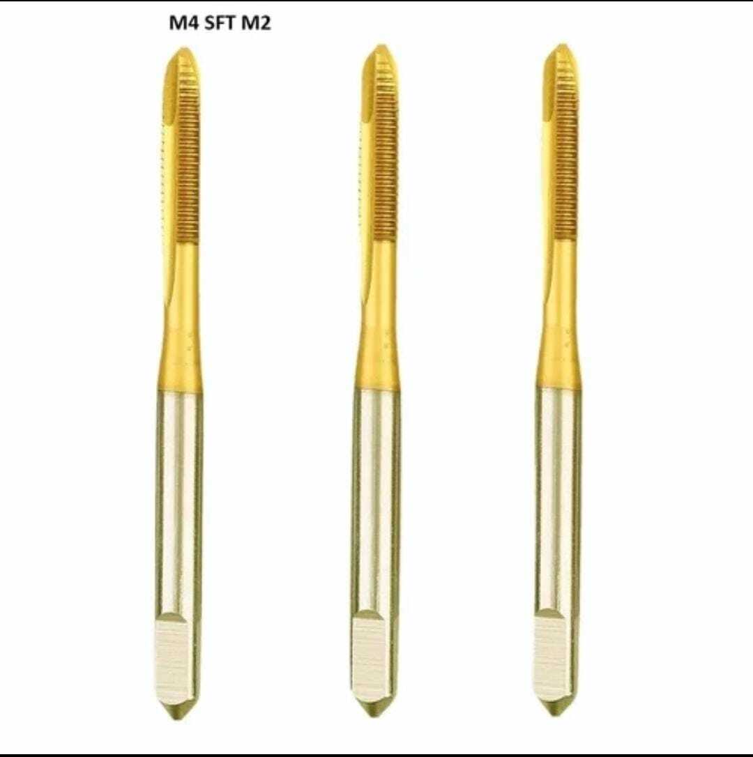 M4 Sft M2 Hss-e Tin Coated Taps - High-speed Steel, Silver And Gold Finish | Cnc Machine Compatible, Abrasion Resistant, Strong And Hard