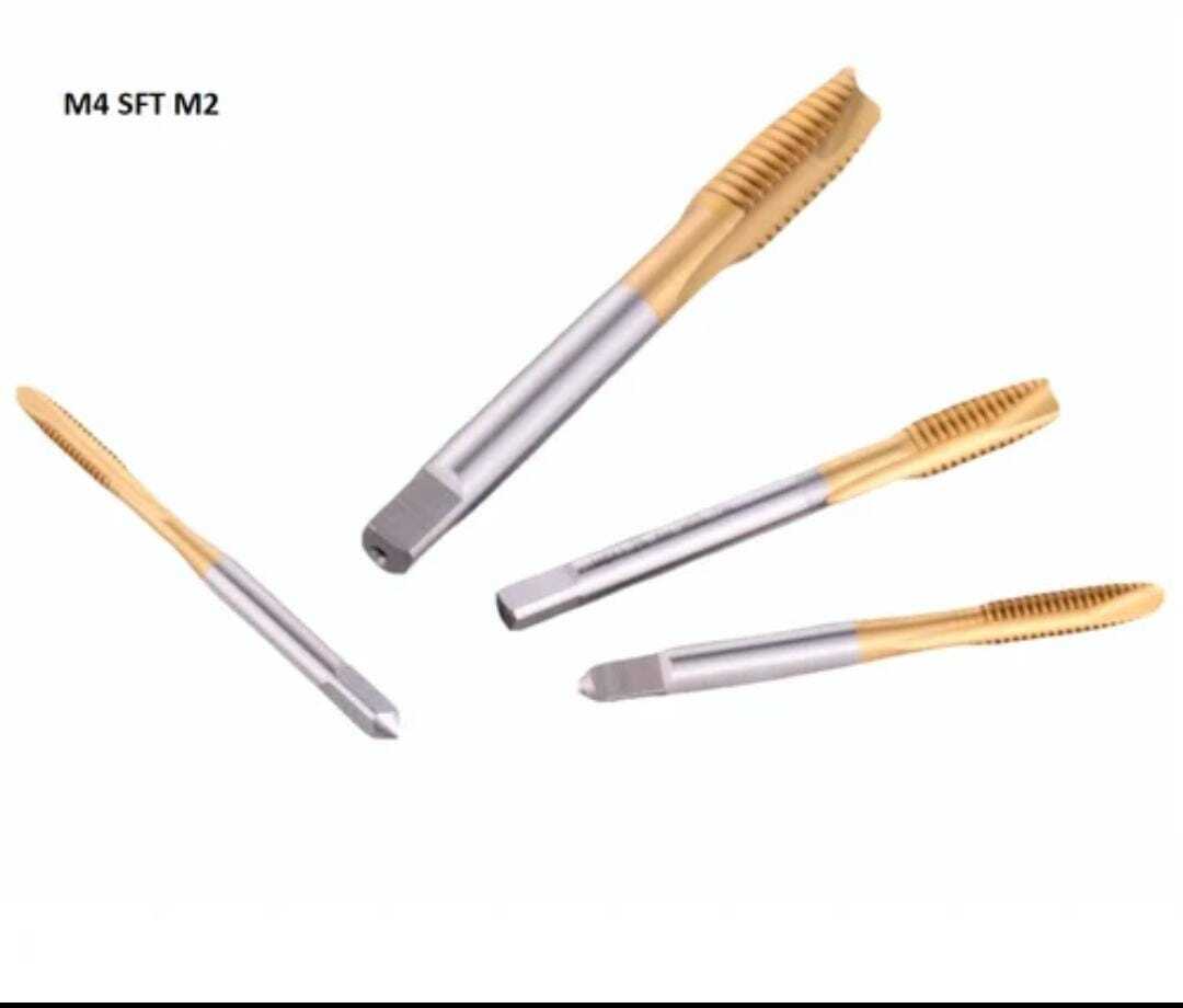 M4 Sft M2 Hss-e Tin Coated Taps - High-speed Steel, Silver And Gold Finish | Cnc Machine Compatible, Abrasion Resistant, Strong And Hard