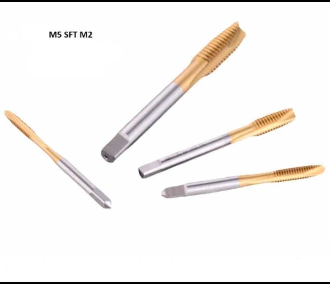 M5 Sft M2 Hss-e Tin Coated Taps - High-speed Steel,  High Strength & Hardness | Silver & Gold Colors, Ideal For Cnc Machine Usage