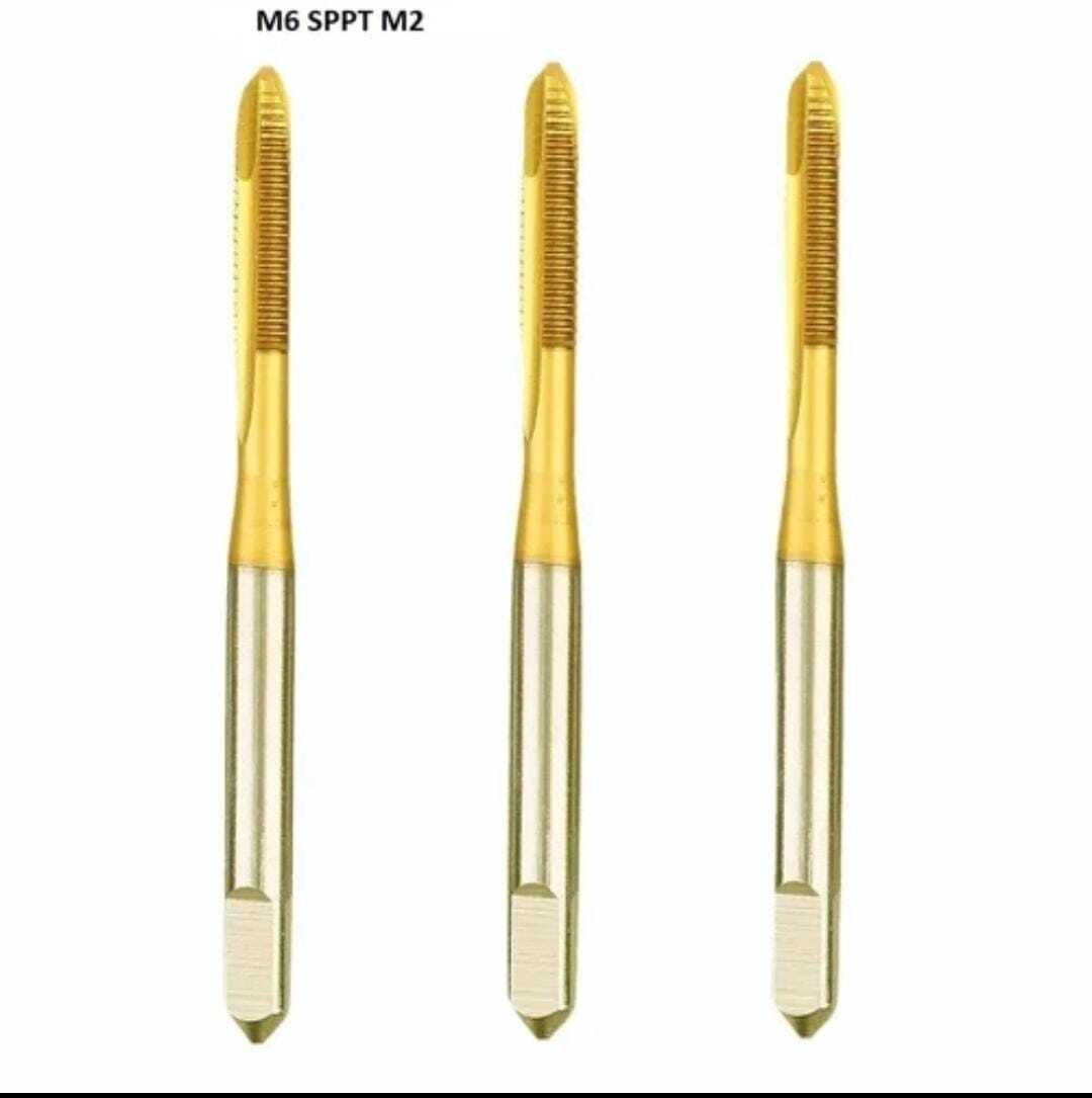 M6 Sppt M2 Hss-e Tin Coated Taps - High-speed Steel, M2 Tungsten-molybdenum Alloy , Silver And Gold Finish, Cnc Machine Compatible