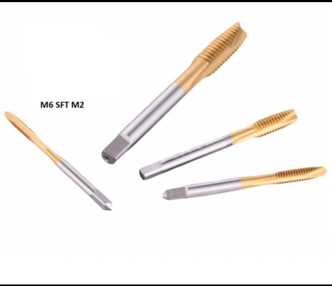 M6 Sft M2 Hss-e Tin Coated Taps - High-speed Steel, Silver And Gold, Cnc Machine Usage | Strength, Hardness, Abrasion Resistance