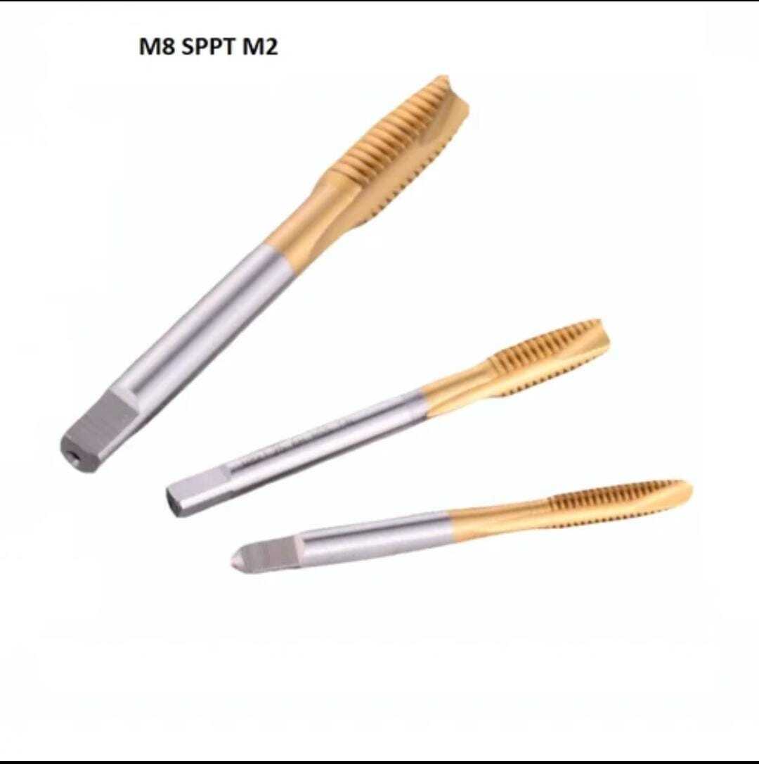 M8 Sppt M2 Hss-e Tin Coated Taps - High-speed Steel, Tungsten-molybdenum | Silver & Gold Finish, Cnc Machine Compatible, Enhanced Abrasion Resistance