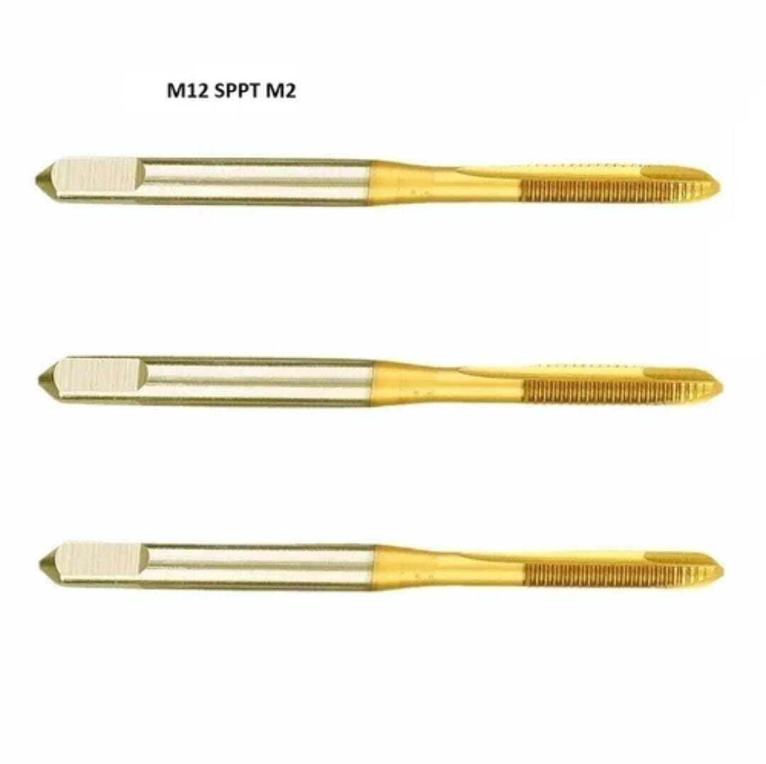M12 Sppt M2 Hss-e Tin Coated Taps - High-speed Steel, Silver And Gold Color, Cnc Machine Usage | Enhanced Strength, Hardness & Abrasion Resistance