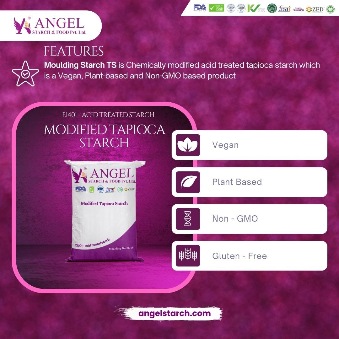 Modified Starch E 1401 - Acid Treated Tapioca Starch Powder For Candies | Vegan, Plant-based, Non-gmo, 25kg, 12 Months Shelf Life