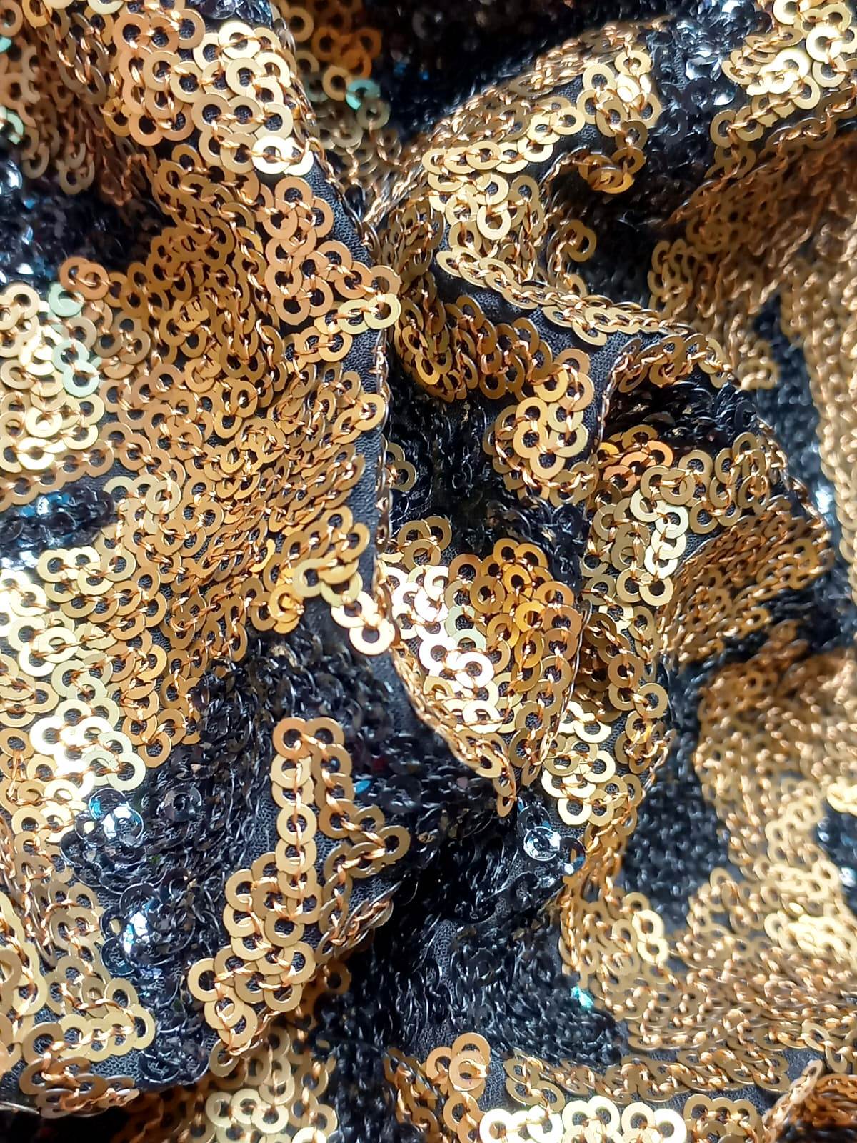 Gold And Black Sequin Fabric For Ladies In India - Material: Cotton