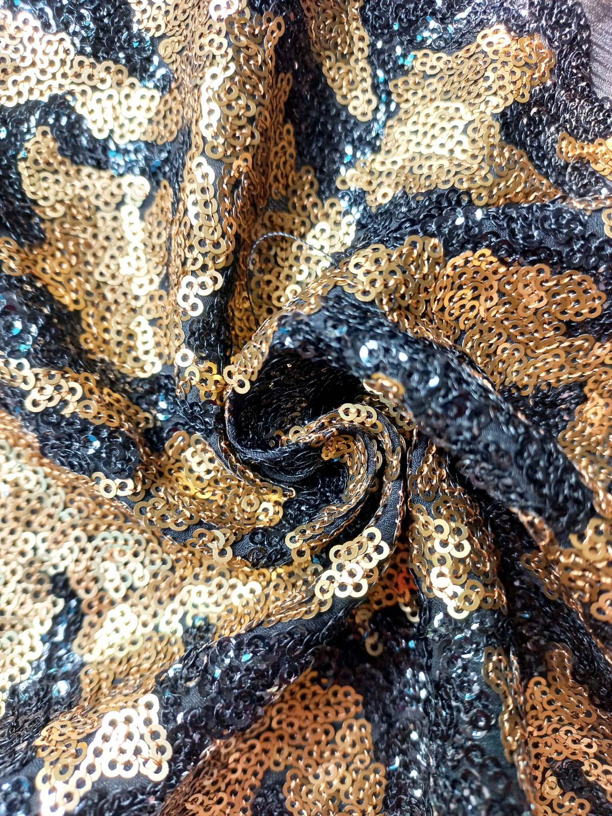Gold And Black Sequin Fabric For Ladies In India - Material: Cotton
